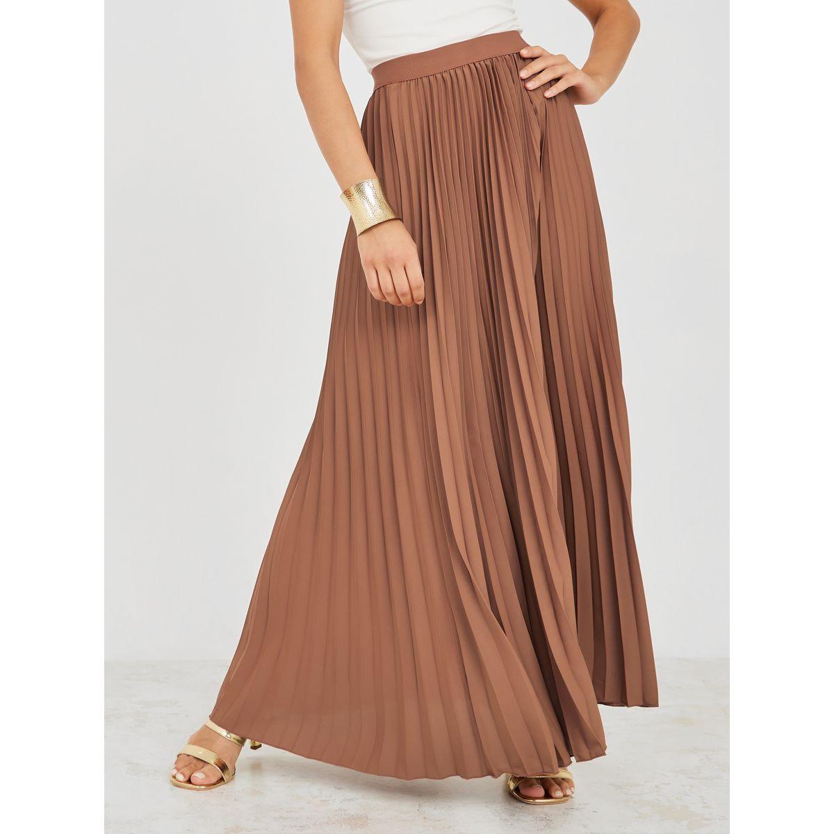 Pleated maxi skirt clearance brown