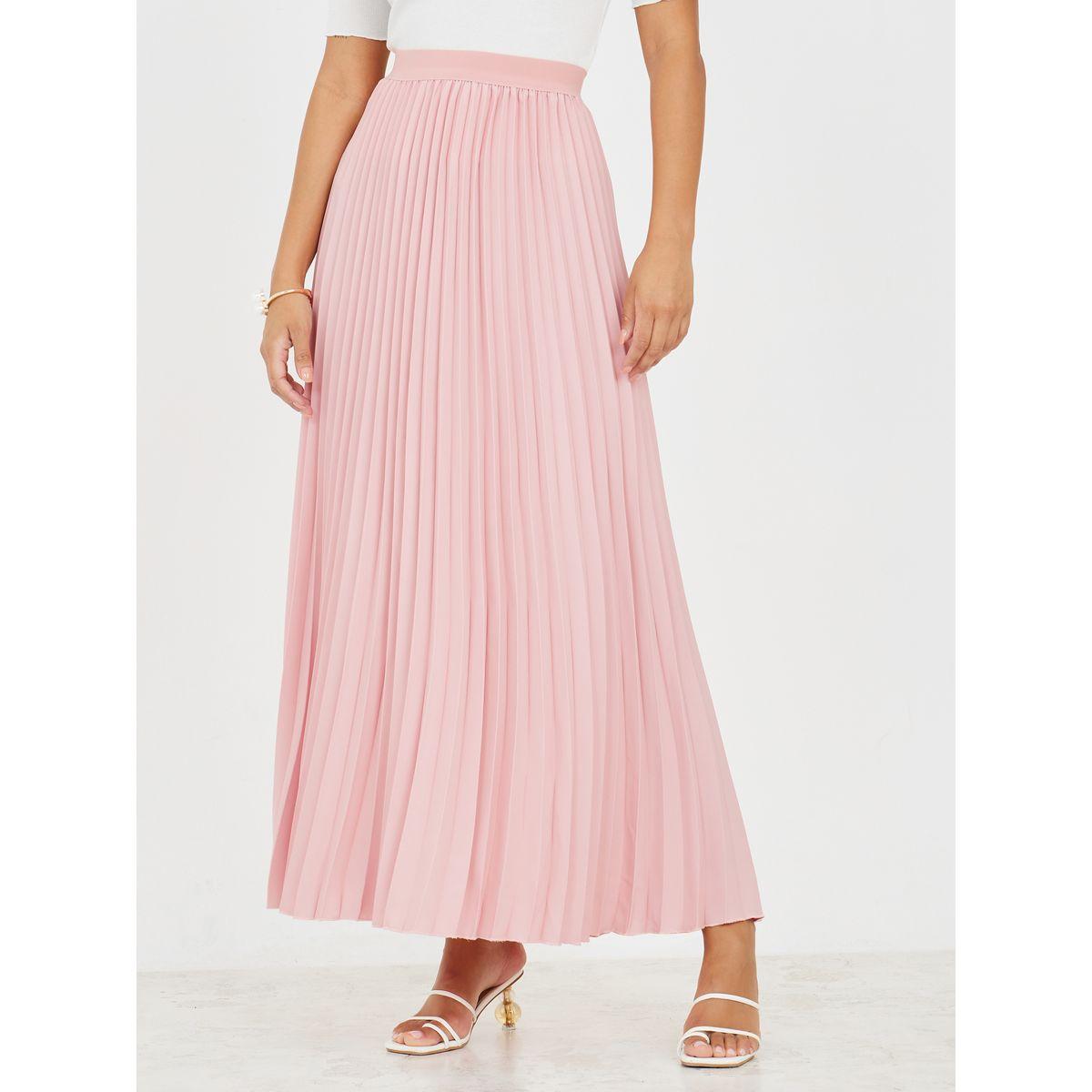 تنورة طويلة ساتان مزينة بكسرات-women-clothing-skirts-image-1