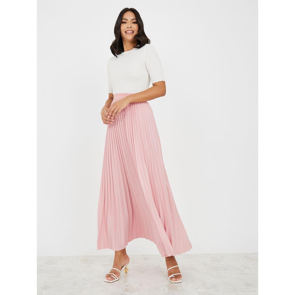 تنورة طويلة ساتان مزينة بكسرات-women-clothing-skirts-image-2
