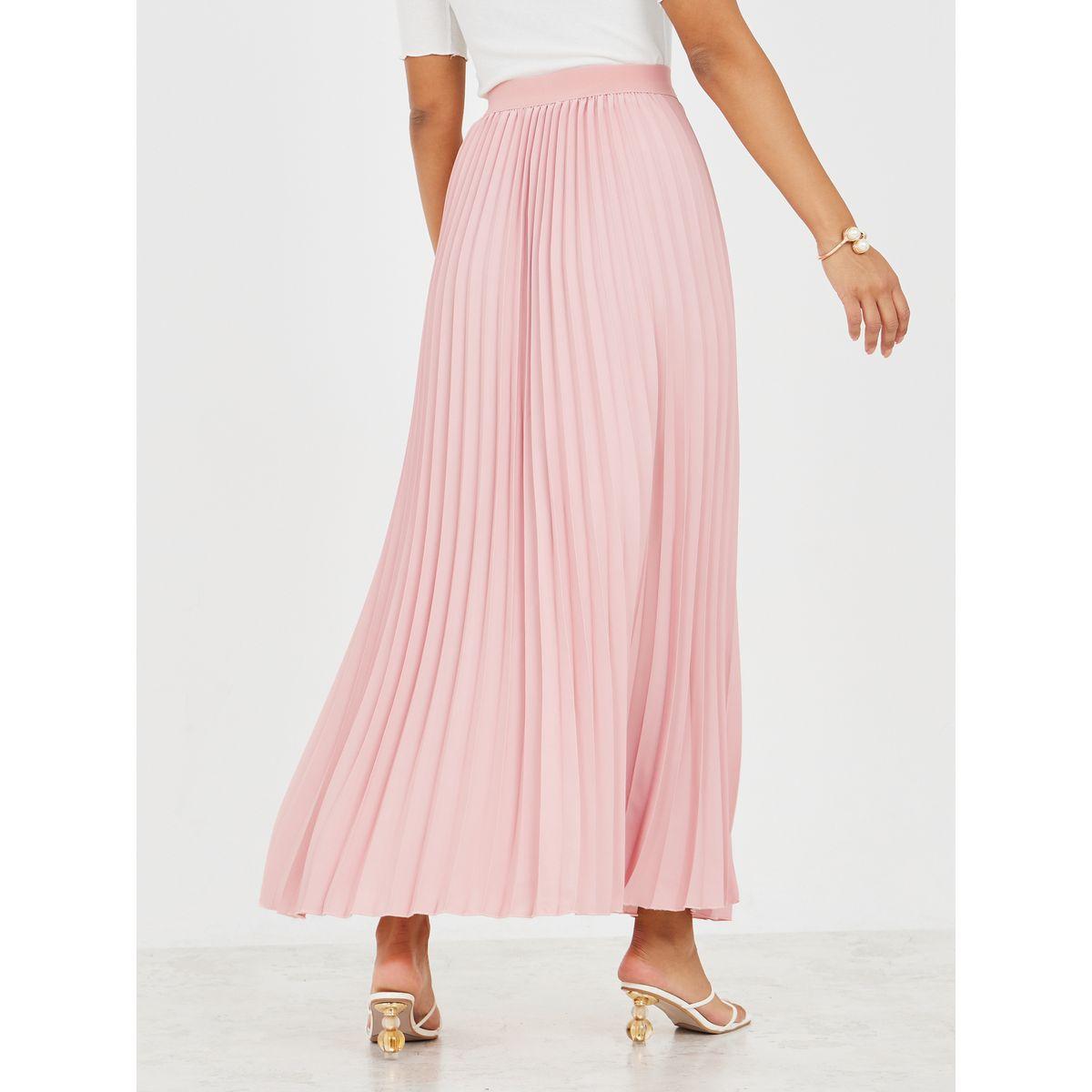 تنورة طويلة ساتان مزينة بكسرات-women-clothing-skirts-image-4