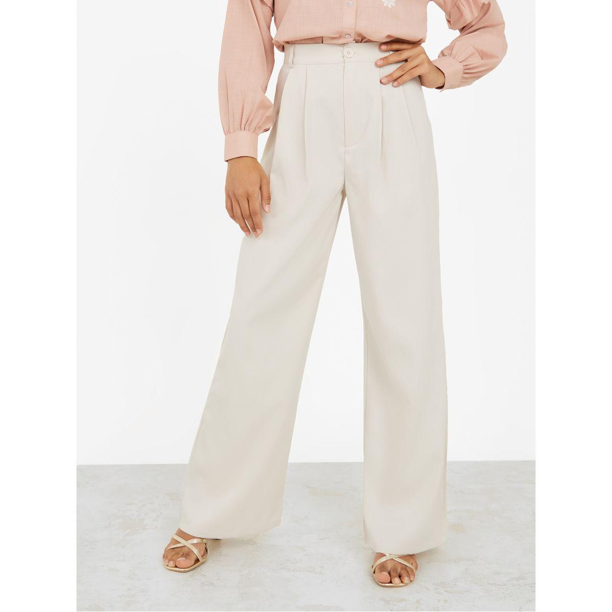 Styli High Rise Fold Pleat Wide Leg Trouser-women-clothing-bottoms-trousers-image-1