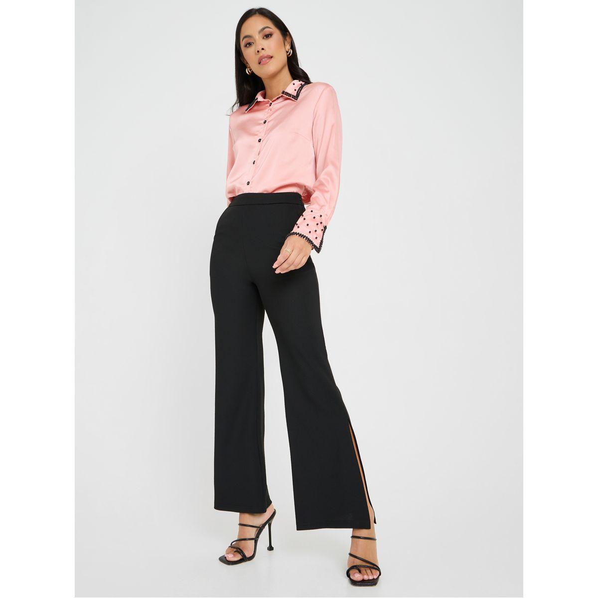 Styli High Rise Flared Trouser with Side Slit-women-clothing-bottoms-trousers-image-2