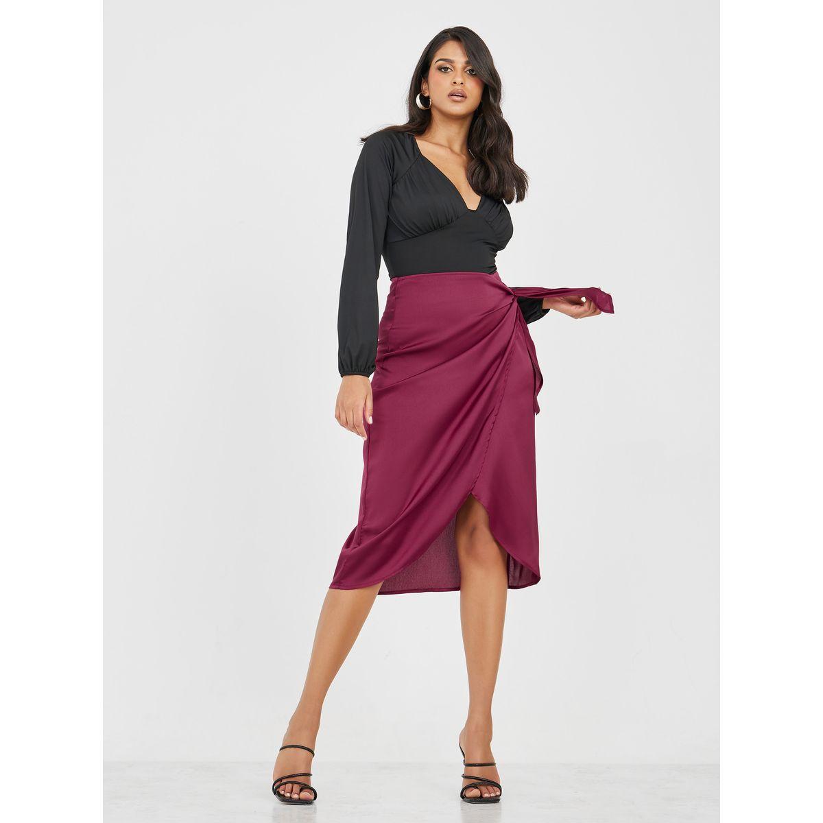 Styli Satin Wrap Front Midi Skirt-women-clothing-bottoms-skirts-image-2