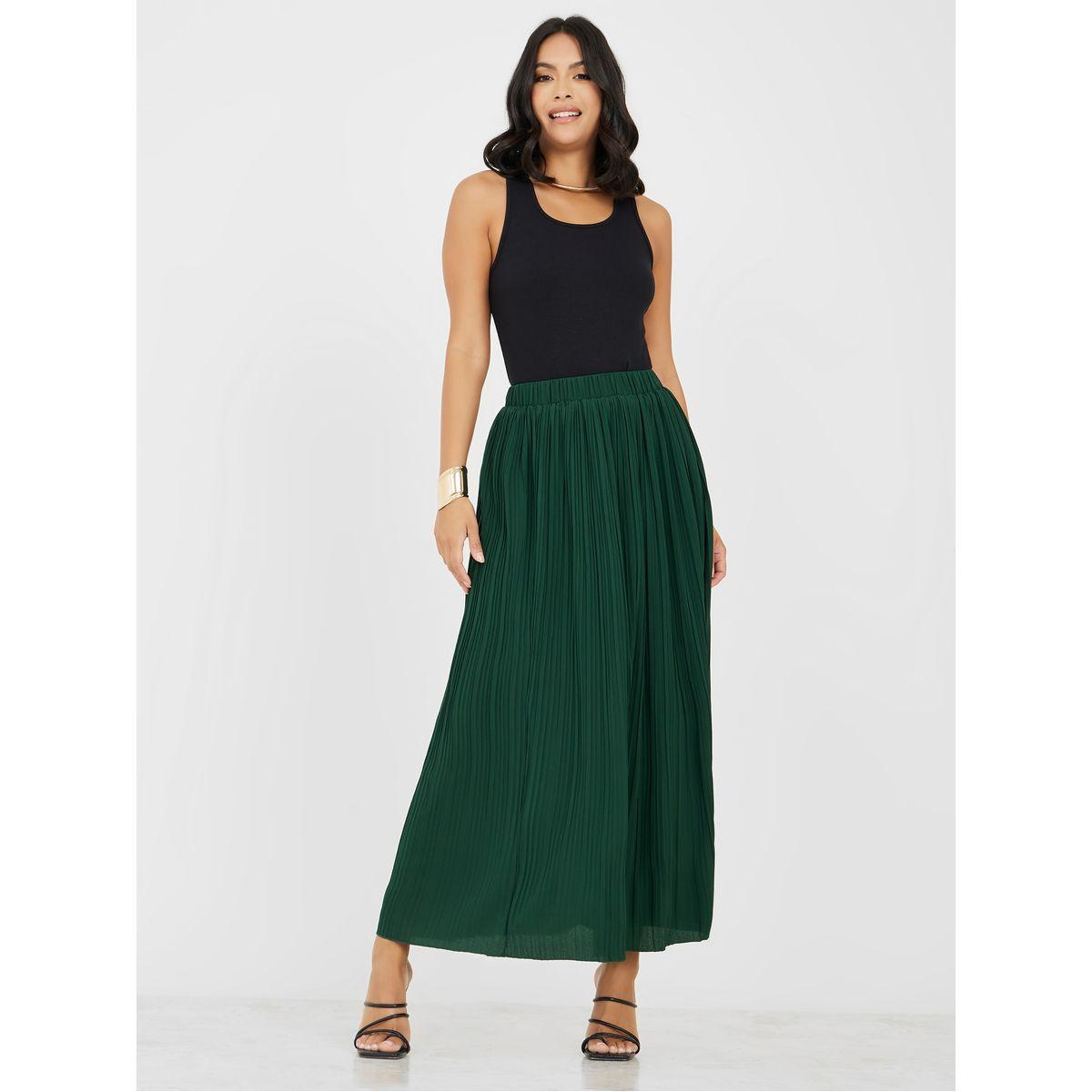 تنورة طويلة بكسرات وخصر مطاطي-women-clothing-bottoms-skirts-image-2