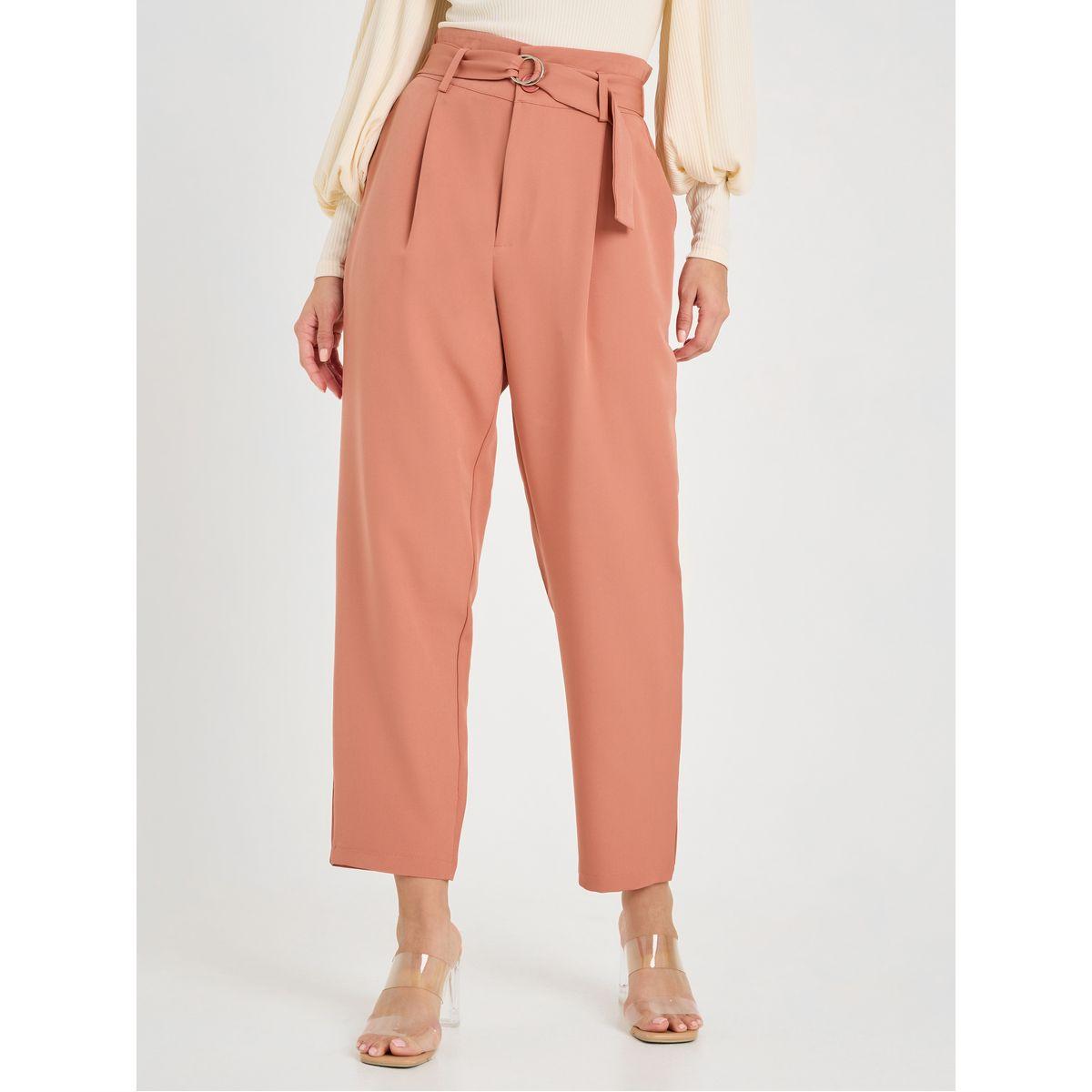 بنطال بقصة مريحة وحزام خصر-women-clothing-bottoms-trousers-image-1