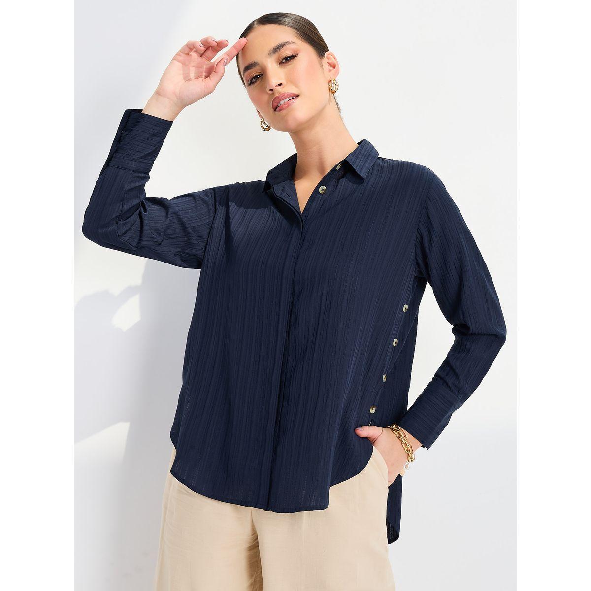 Styli Elevate High-Low Hem Button Detail Crepe Regular Fit Shirt-women-clothing-shirtsandblouses-shirts-image-2