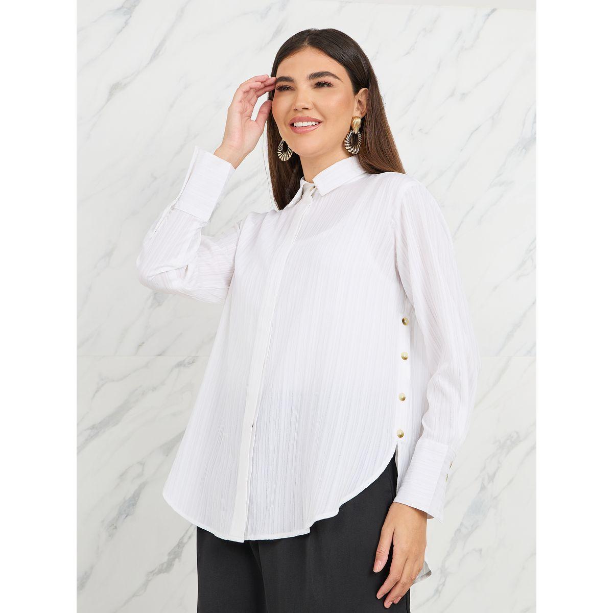 Styli Elevate High-Low Hem Button Detail Crepe Regular Fit Shirt-women-clothing-shirtsandblouses-shirts-image-1