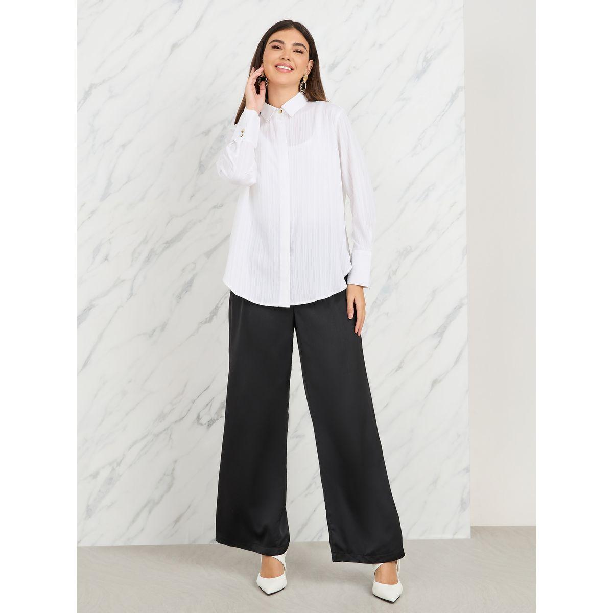 Styli Elevate High-Low Hem Button Detail Crepe Regular Fit Shirt-women-clothing-shirtsandblouses-shirts-image-2