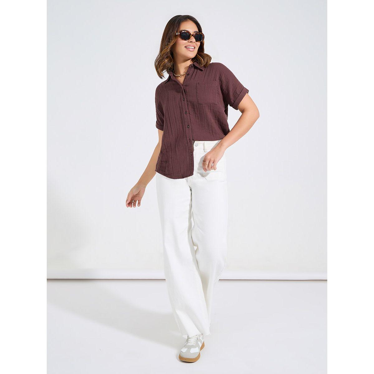 بلوزة بتفاصيل بارزة الملمس مع قصة عادية وازرار-women-clothing-shirtsandblouses-shirts-image-2