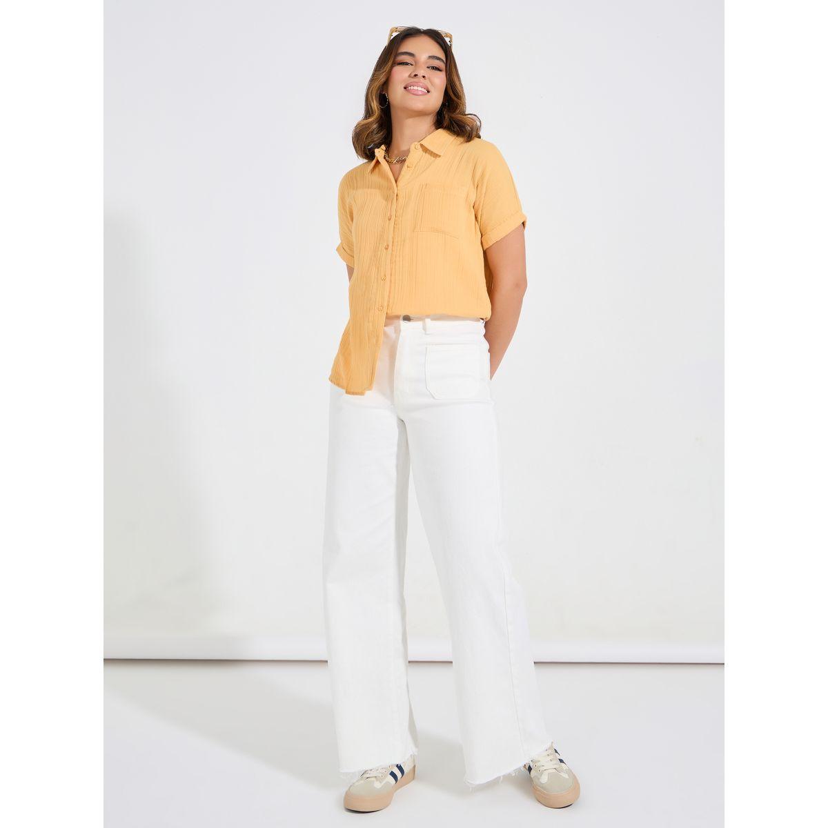 Styli Elevate Cotton Gauze Textured Shirt with Turn-Up Sleeves-women-clothing-shirtsandblouses-shirts-image-2