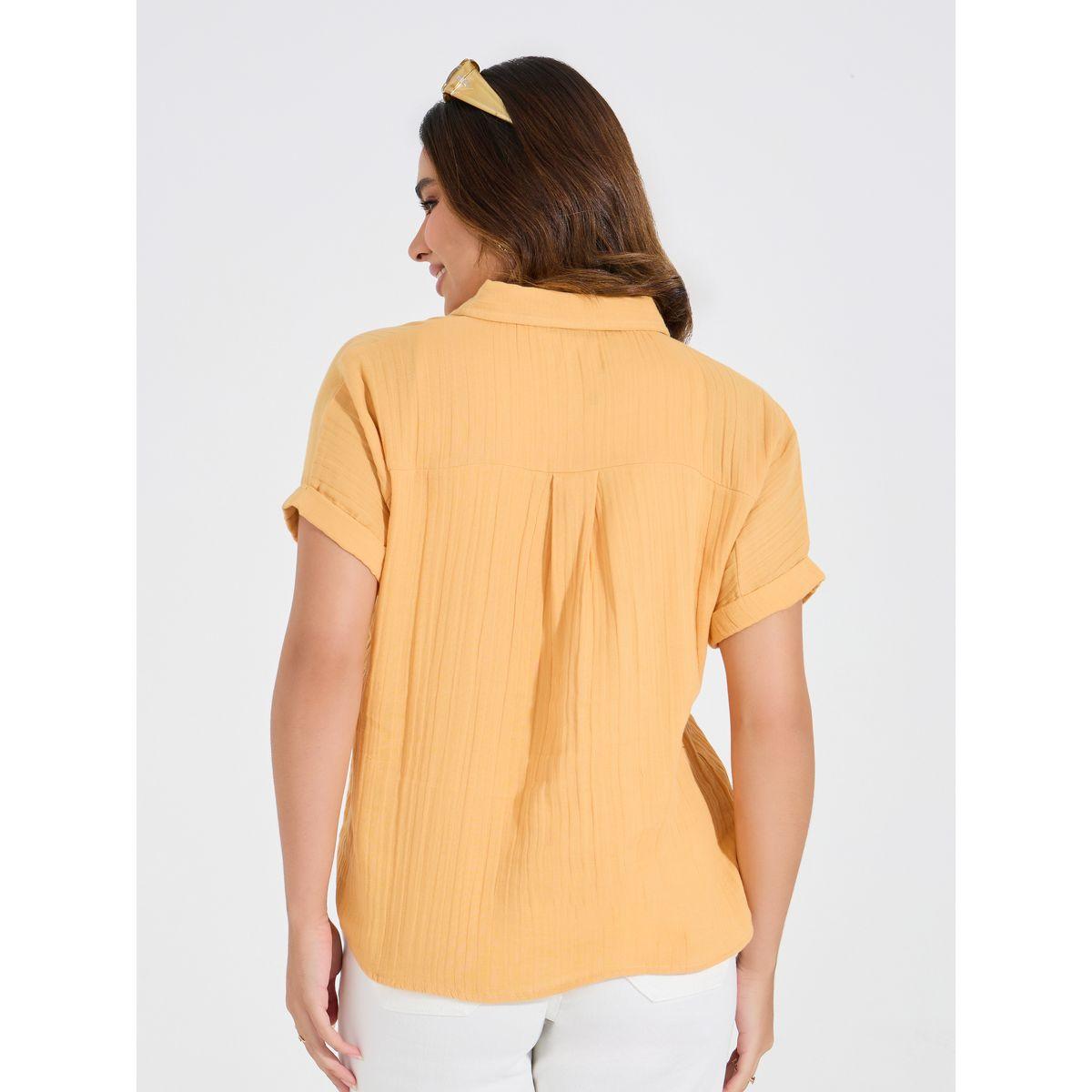 Styli Elevate Cotton Gauze Textured Shirt with Turn-Up Sleeves-women-clothing-shirtsandblouses-shirts-image-5