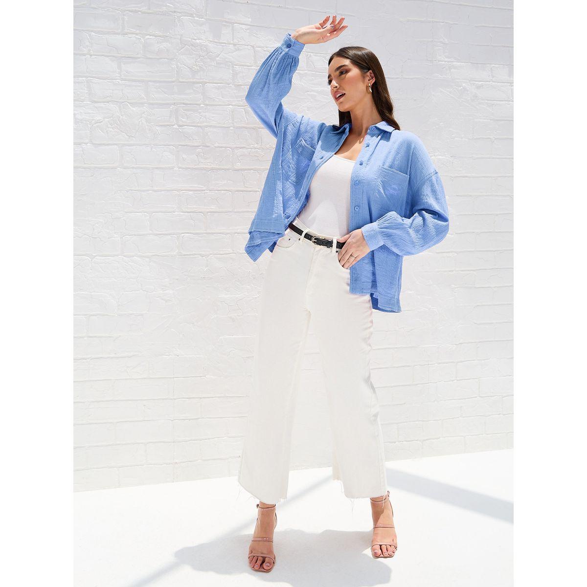 Styli Elevate Drop Shoulder Crepe Oversized Shirt with Patch Pocket-women-clothing-shirtsandblouses-shirts-image-1