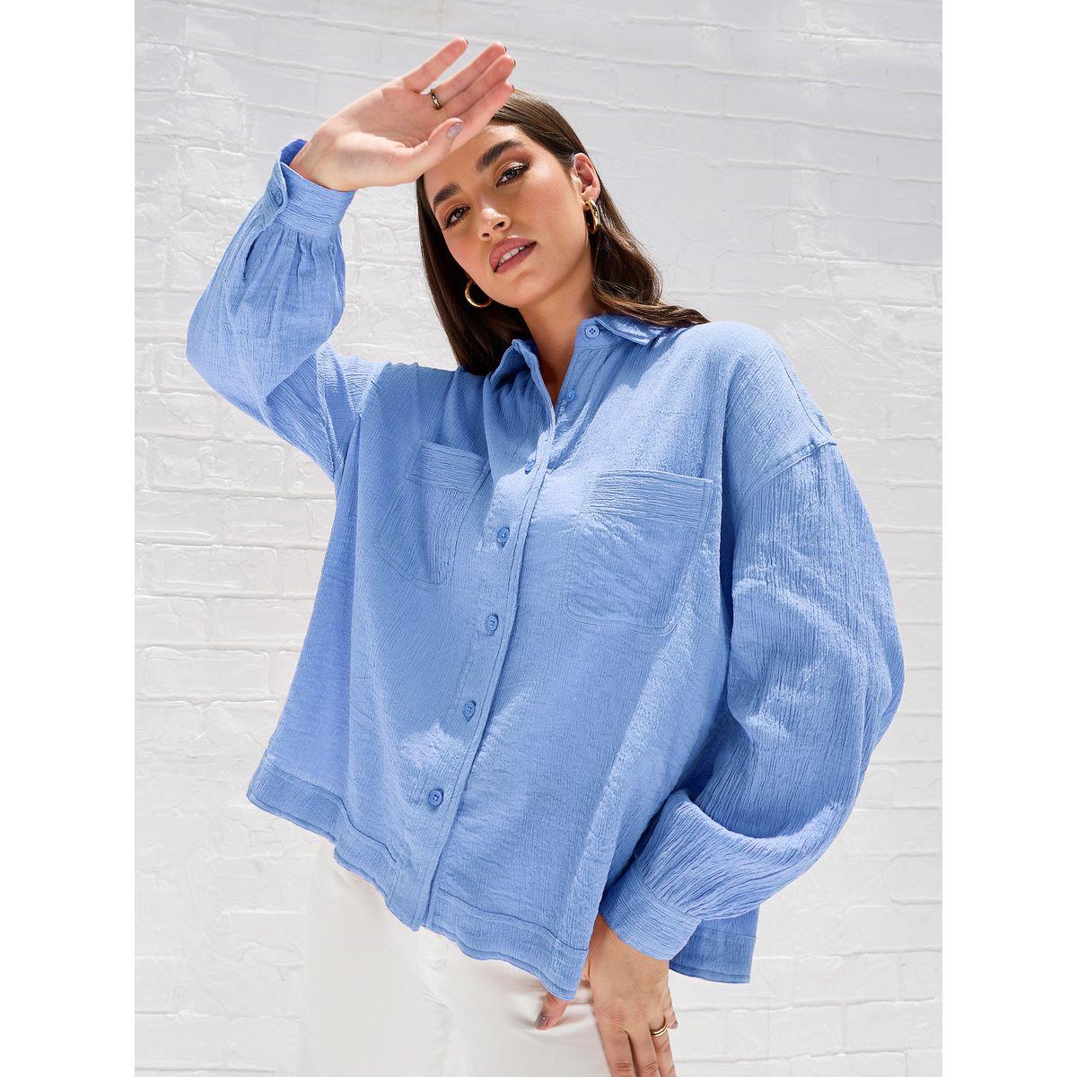 Styli Elevate Drop Shoulder Crepe Oversized Shirt with Patch Pocket-women-clothing-shirtsandblouses-shirts-image-2