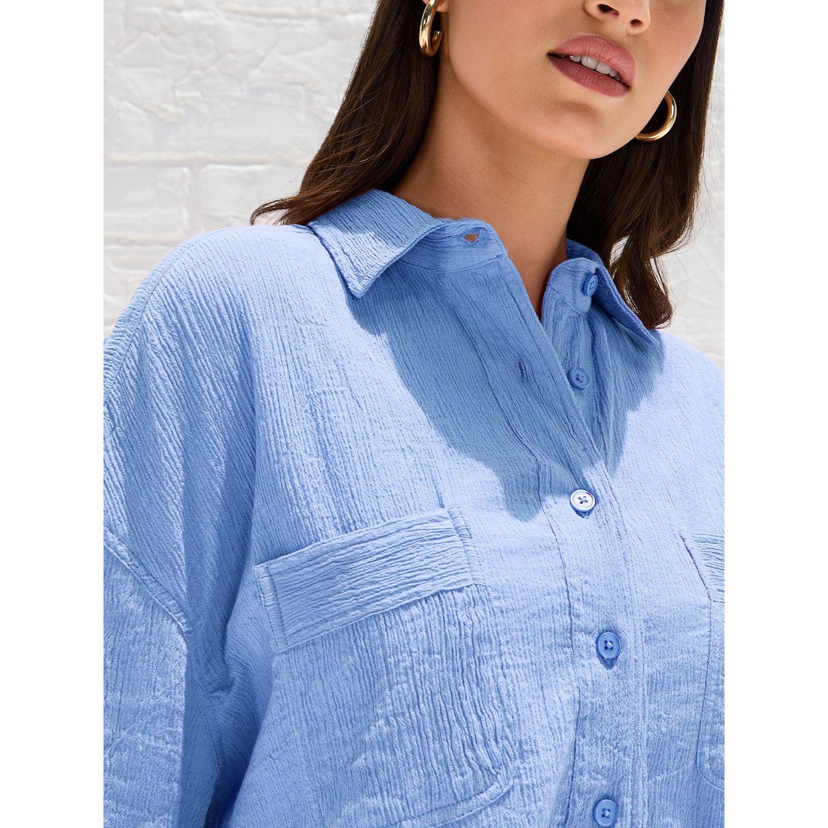 Styli Elevate Drop Shoulder Crepe Oversized Shirt with Patch Pocket-women-clothing-shirtsandblouses-shirts-image-4