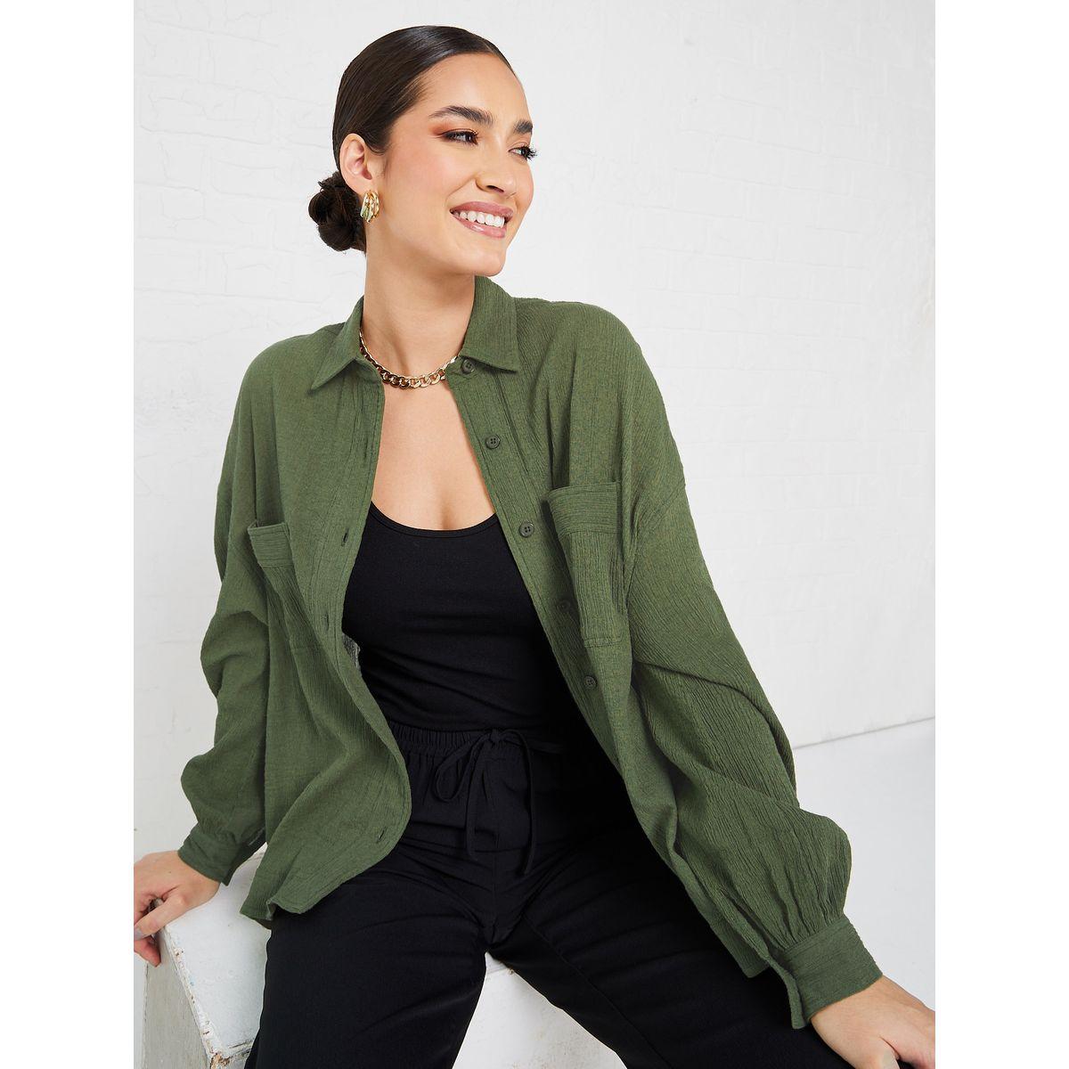Styli Elevate Drop Shoulder Crepe Oversized Shirt with Patch Pocket-women-clothing-shirtsandblouses-shirts-image-1