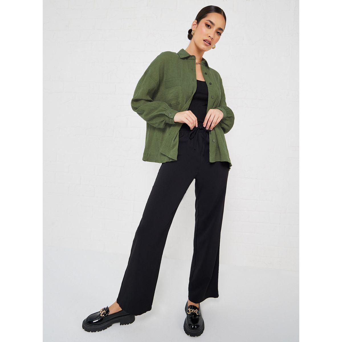 Styli Elevate Drop Shoulder Crepe Oversized Shirt with Patch Pocket-women-clothing-shirtsandblouses-shirts-image-2