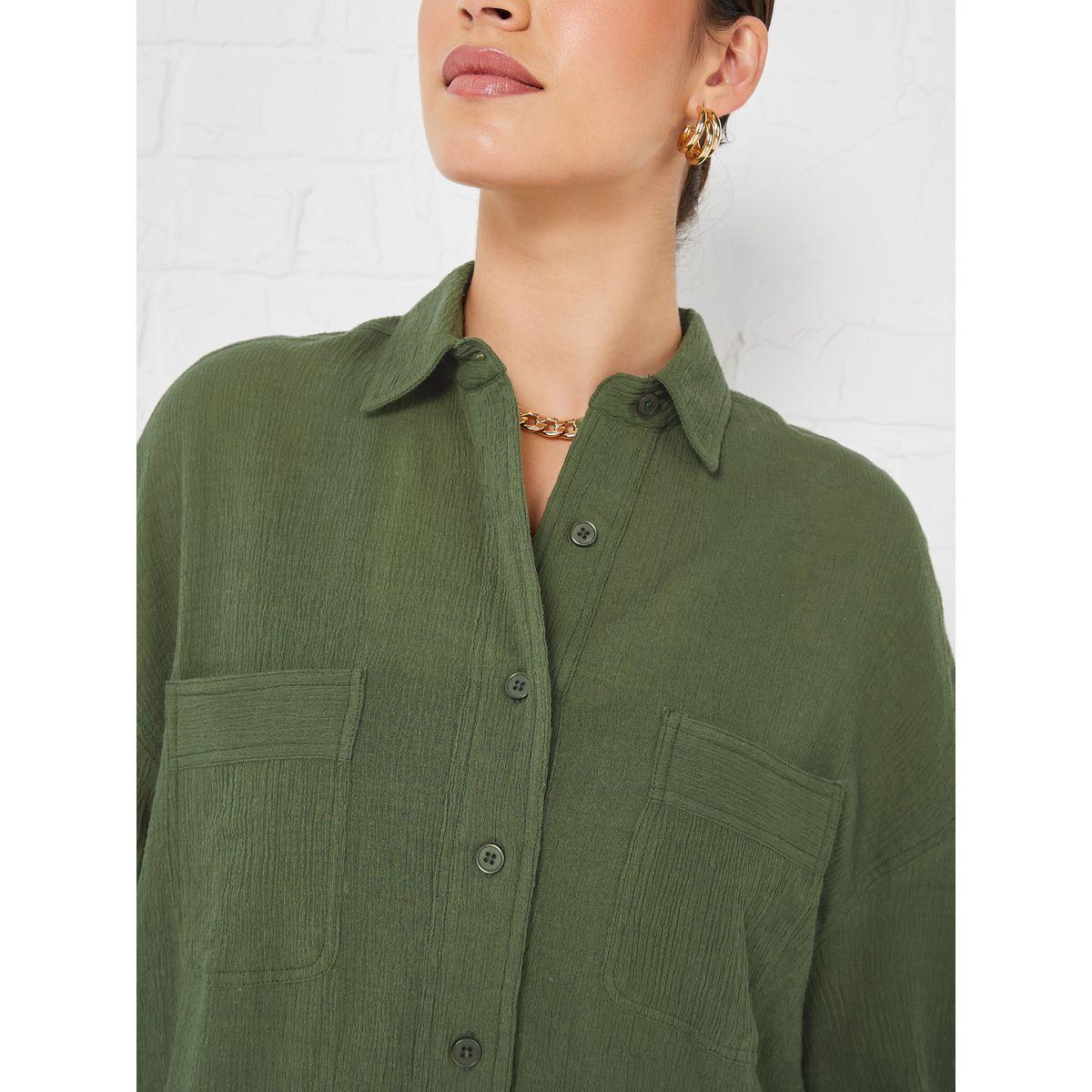 Styli Elevate Drop Shoulder Crepe Oversized Shirt with Patch Pocket-women-clothing-shirtsandblouses-shirts-image-5