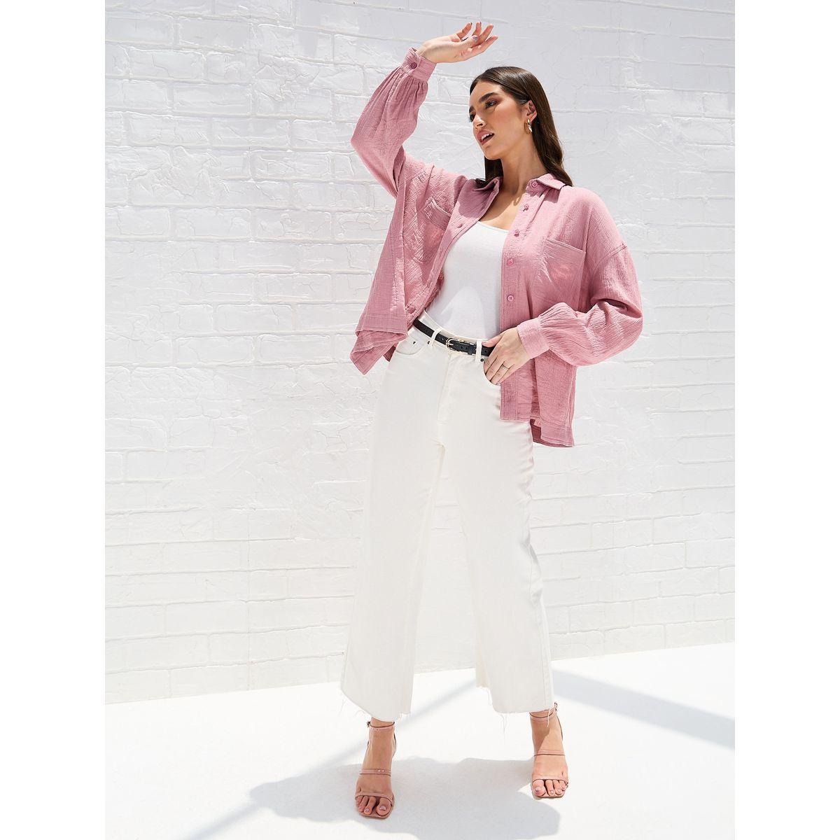 Styli Elevate Drop Shoulder Crepe Oversized Shirt with Patch Pocket-women-clothing-shirtsandblouses-shirts-image-1