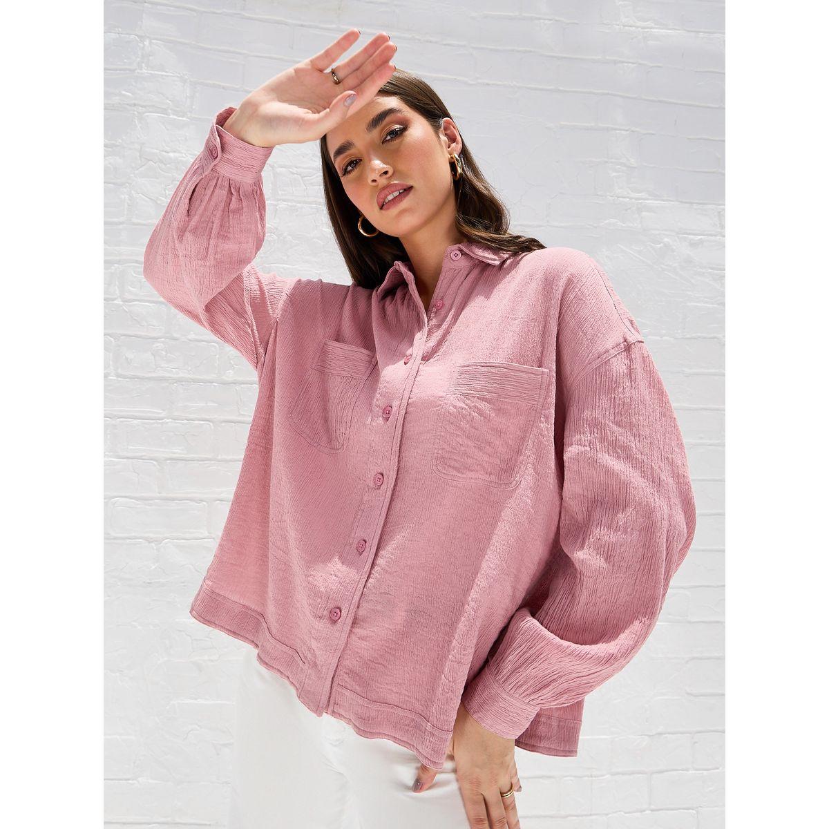 Styli Elevate Drop Shoulder Crepe Oversized Shirt with Patch Pocket-women-clothing-shirtsandblouses-shirts-image-2