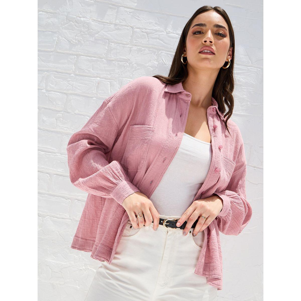 Styli Elevate Drop Shoulder Crepe Oversized Shirt with Patch Pocket-women-clothing-shirtsandblouses-shirts-image-3
