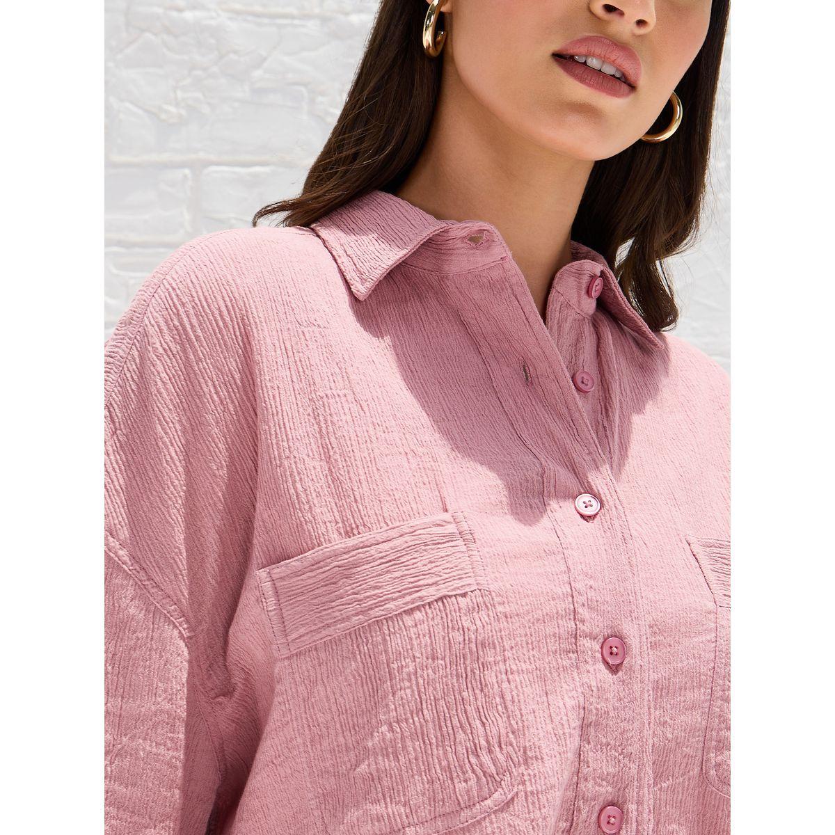 Styli Elevate Drop Shoulder Crepe Oversized Shirt with Patch Pocket-women-clothing-shirtsandblouses-shirts-image-4