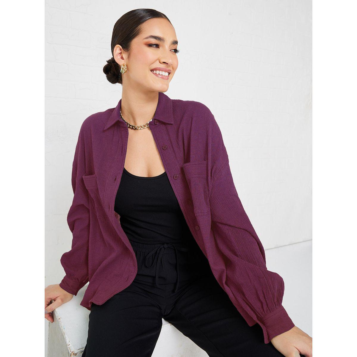 Styli Elevate Drop Shoulder Crepe Oversized Shirt with Patch Pocket-women-clothing-shirtsandblouses-shirts-image-1