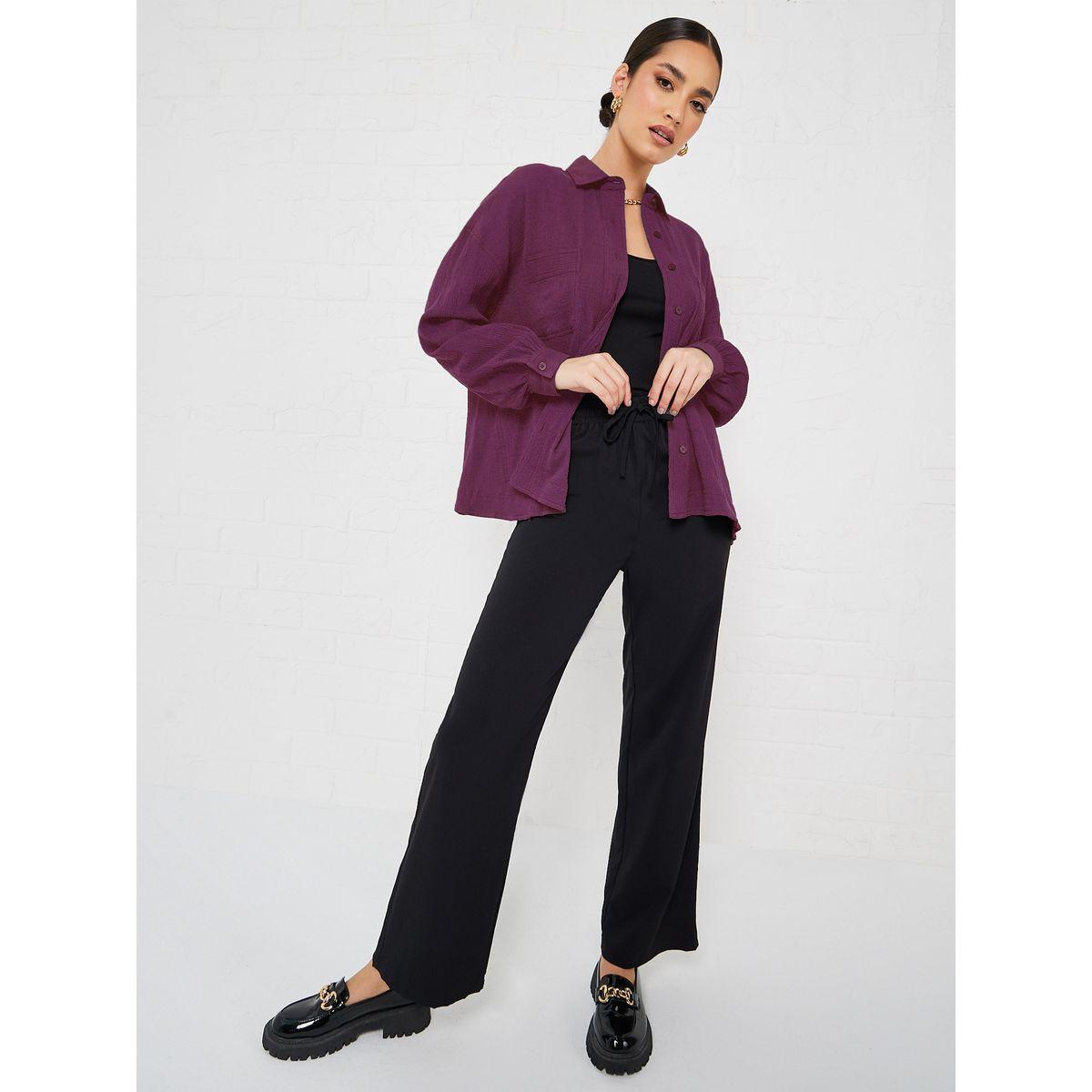 Styli Elevate Drop Shoulder Crepe Oversized Shirt with Patch Pocket-women-clothing-shirtsandblouses-shirts-image-2