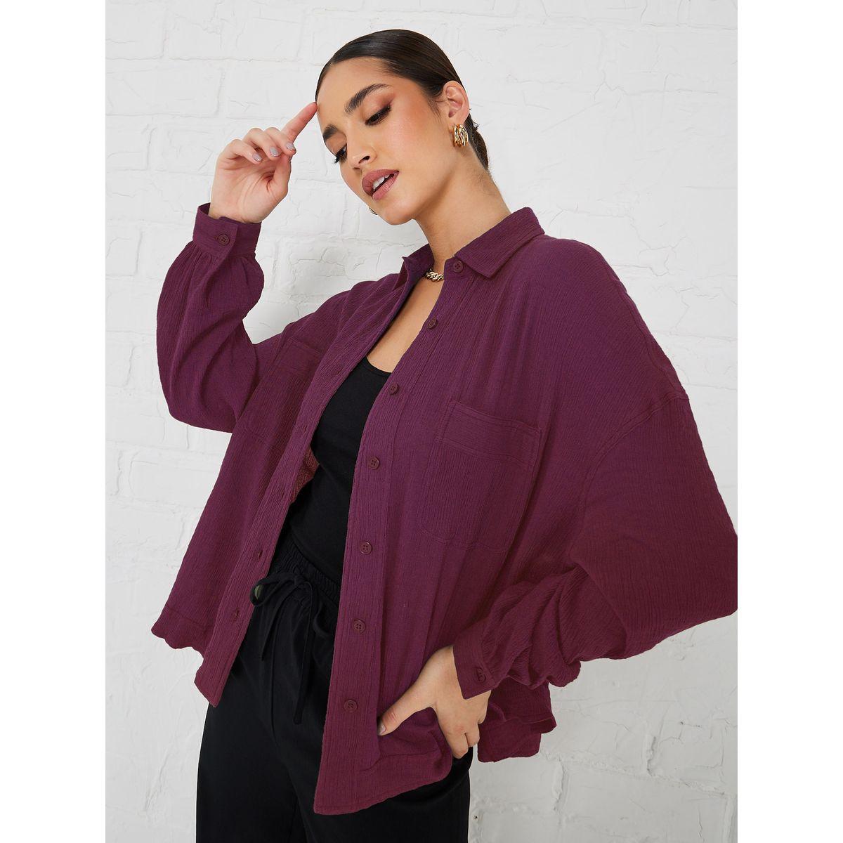 Styli Elevate Drop Shoulder Crepe Oversized Shirt with Patch Pocket-women-clothing-shirtsandblouses-shirts-image-4