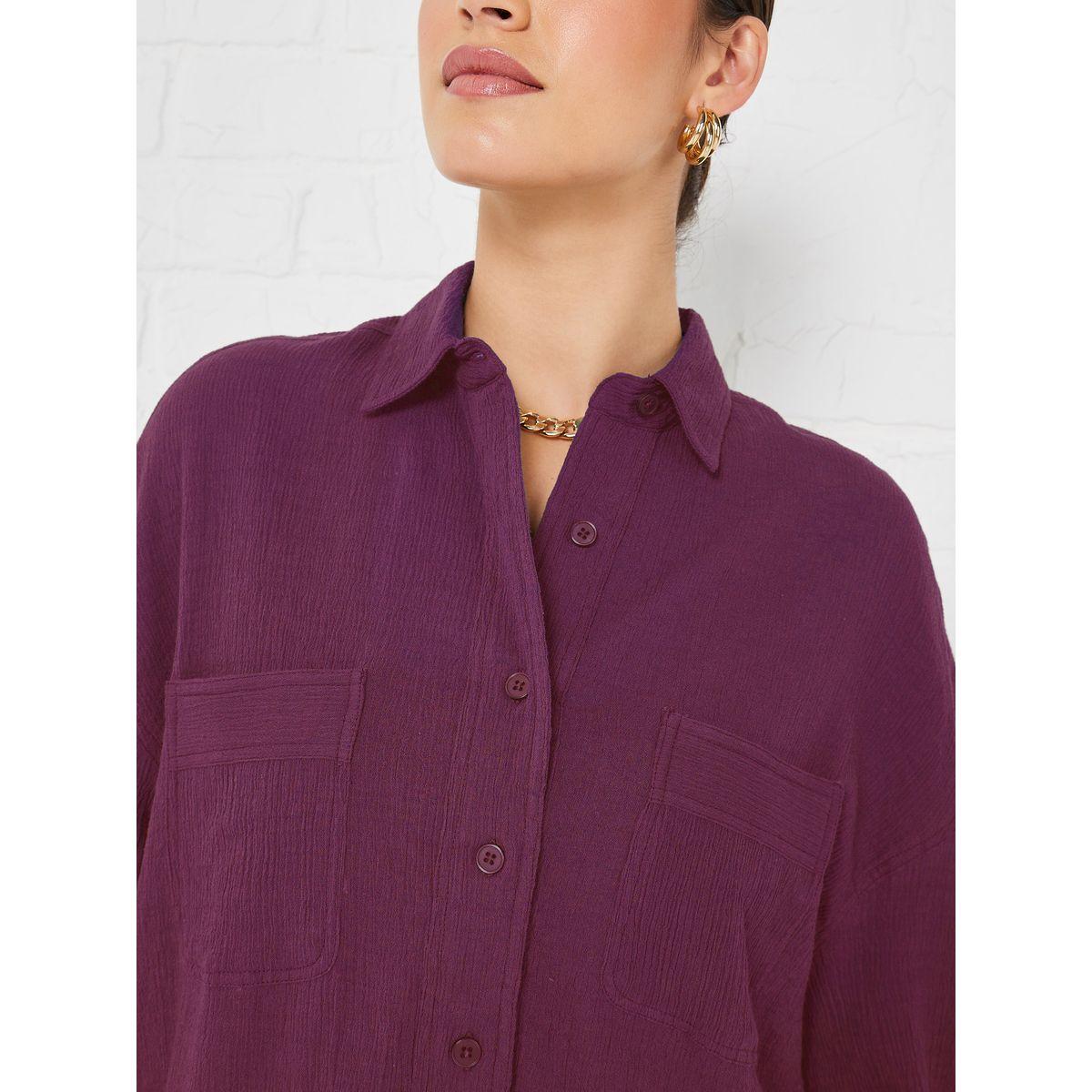Styli Elevate Drop Shoulder Crepe Oversized Shirt with Patch Pocket-women-clothing-shirtsandblouses-shirts-image-5
