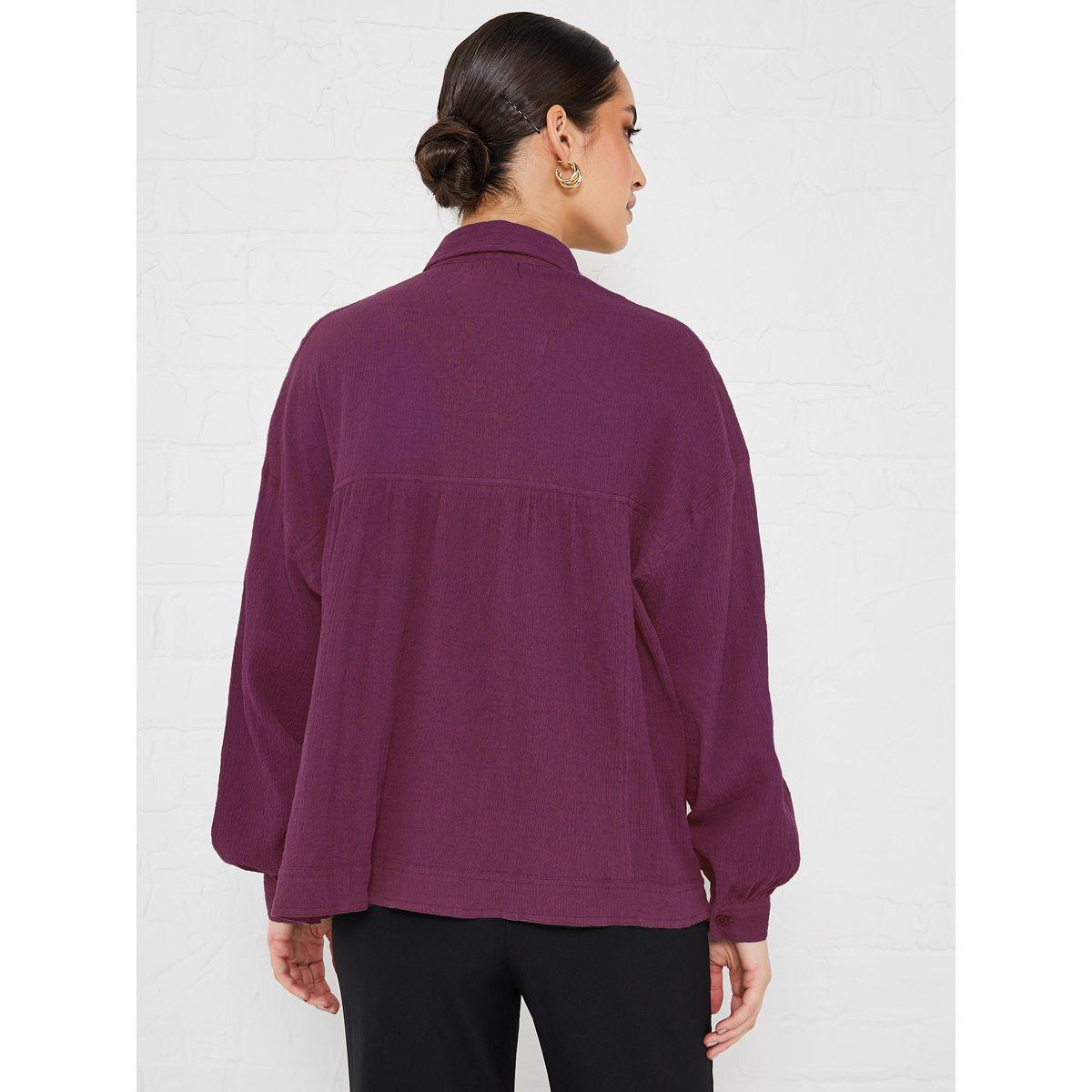 Styli Elevate Drop Shoulder Crepe Oversized Shirt with Patch Pocket-women-clothing-shirtsandblouses-shirts-image-6