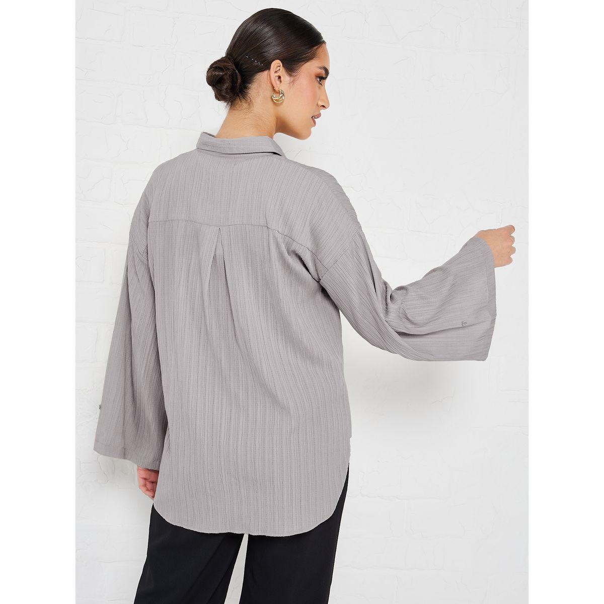 Styli Elevate Flare Sleeve Crepe Oversized Longline Shirt-women-clothing-shirtsandblouses-shirts-image-5