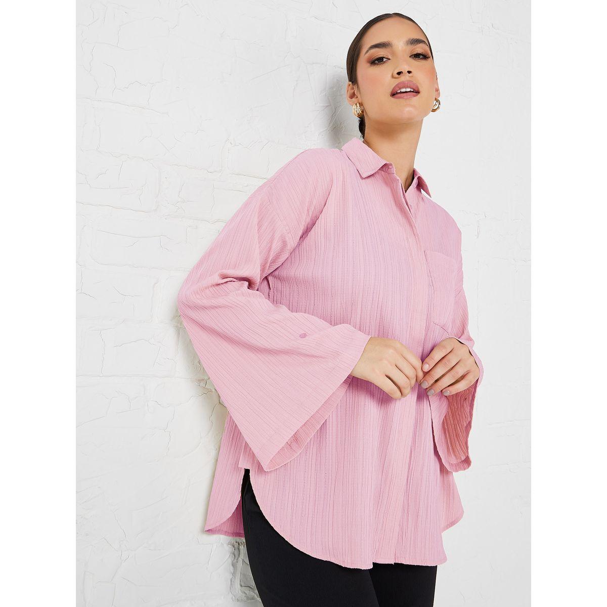 Styli Elevate Flare Sleeve Crepe Oversized Longline Shirt-women-clothing-shirtsandblouses-shirts-image-1