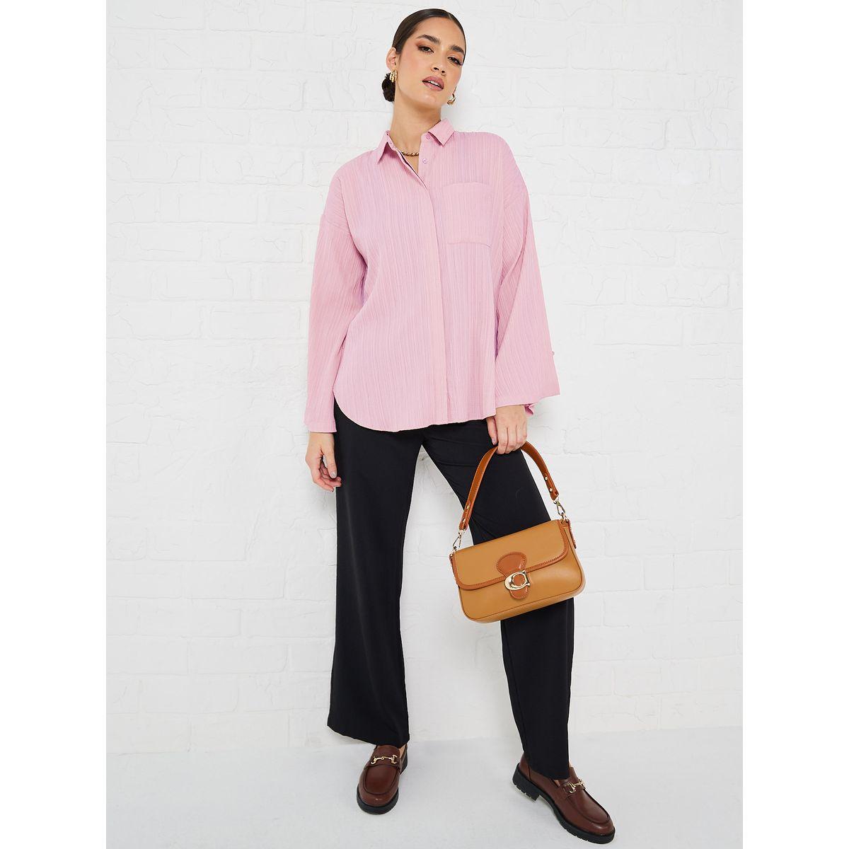 Styli Elevate Flare Sleeve Crepe Oversized Longline Shirt-women-clothing-shirtsandblouses-shirts-image-2