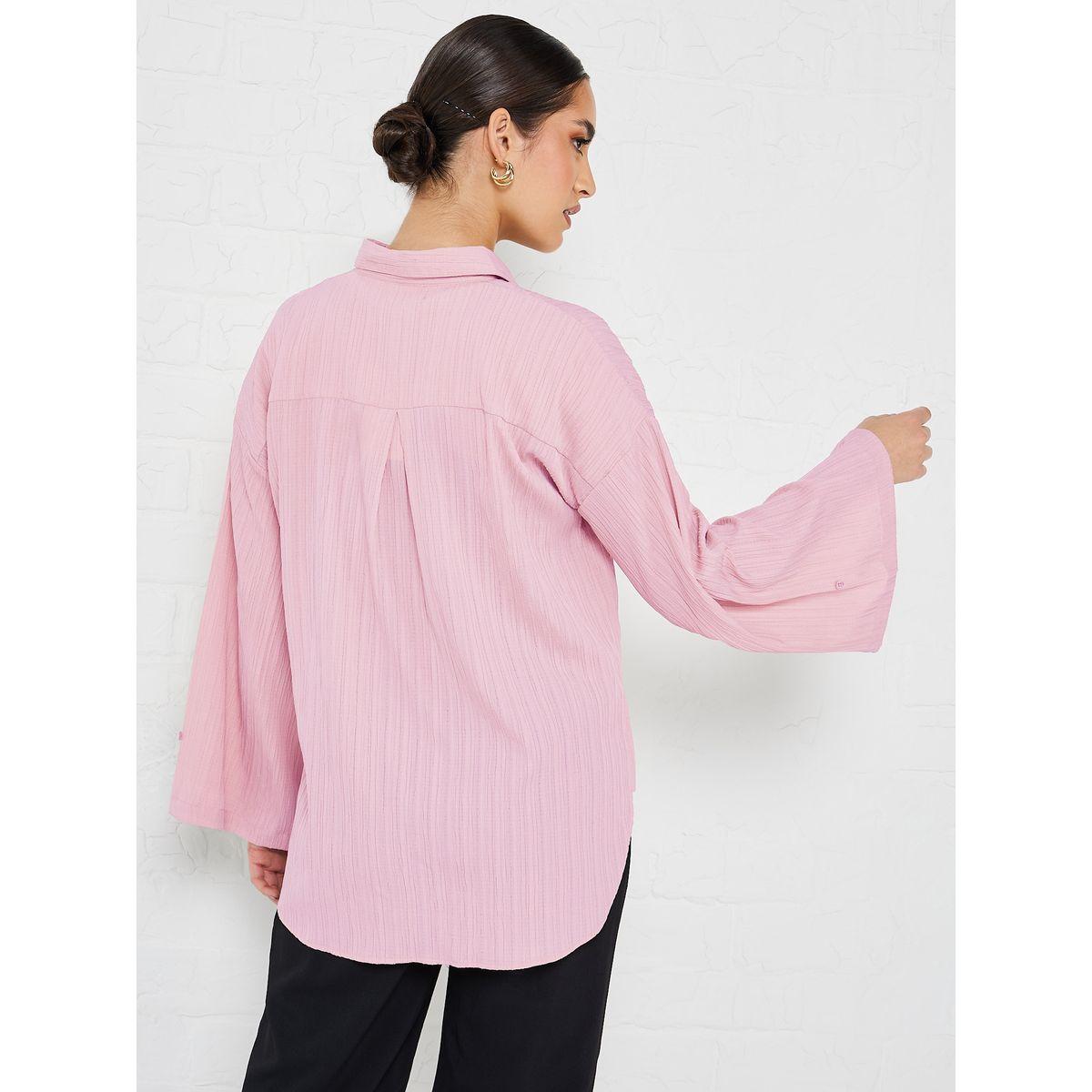 Styli Elevate Flare Sleeve Crepe Oversized Longline Shirt-women-clothing-shirtsandblouses-shirts-image-5