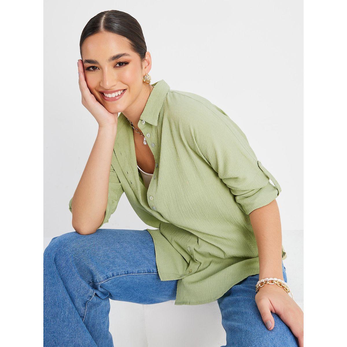 Styli Elevate Oversized Roll-Up Sleeve Crepe Longline Shirt-women-clothing-shirtsandblouses-shirts-image-1