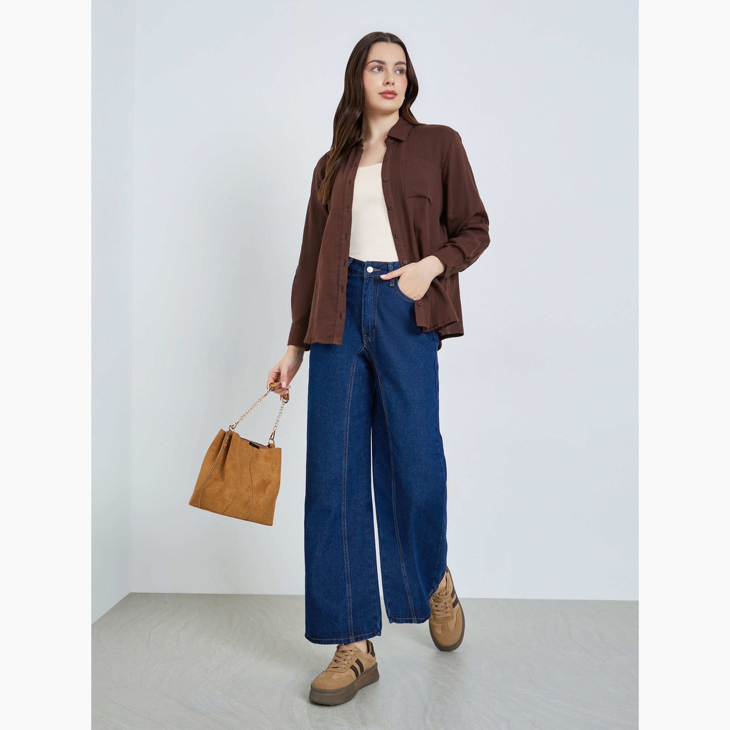 Styli Women Cotton Oversized Shirt with Roll-Up Sleeves-women-clothing-shirtsandblouses-shirts-image-2