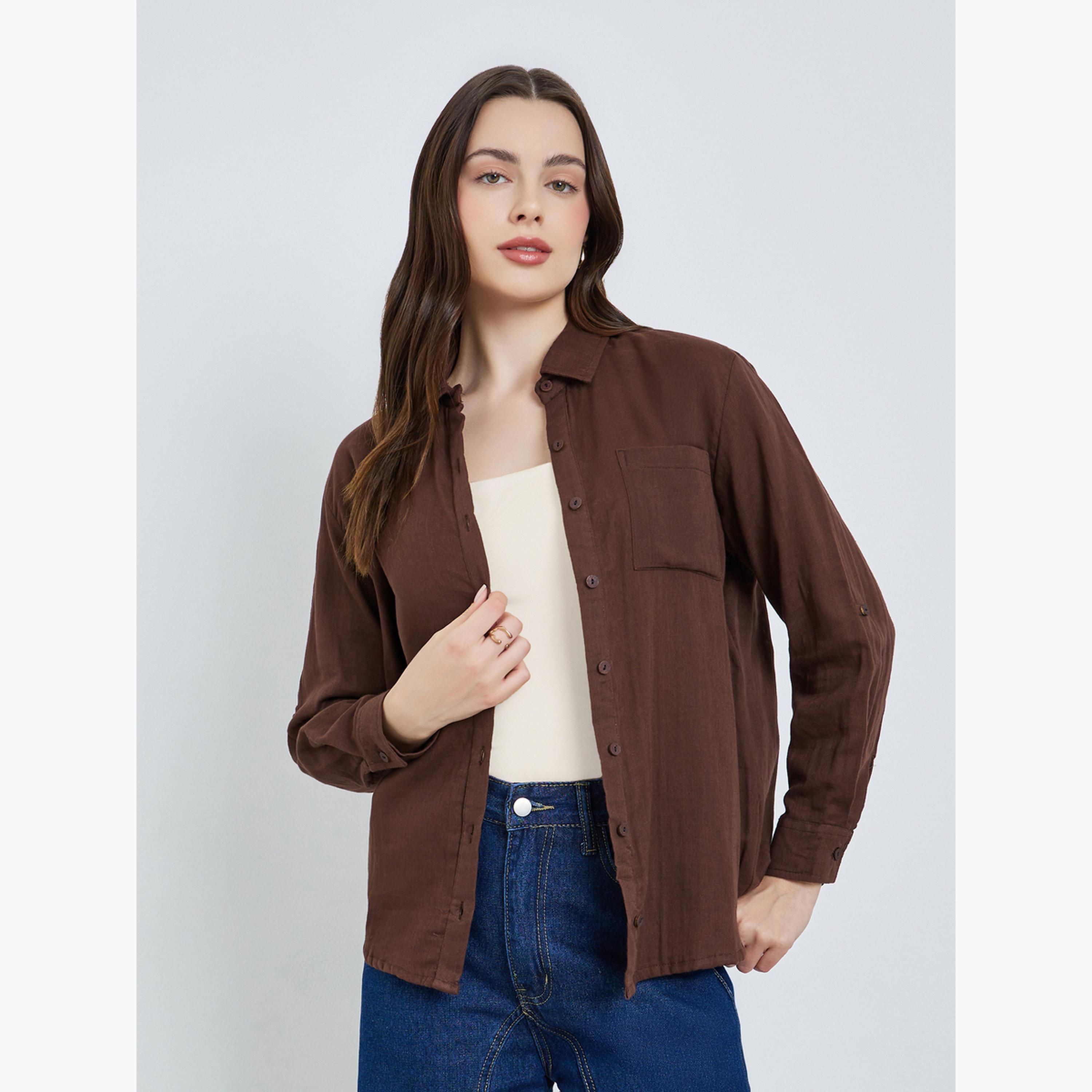 بلوزة قطن بقصة واسعة وأكمام قابلة للطي-women-clothing-shirtsandblouses-shirts-image-3