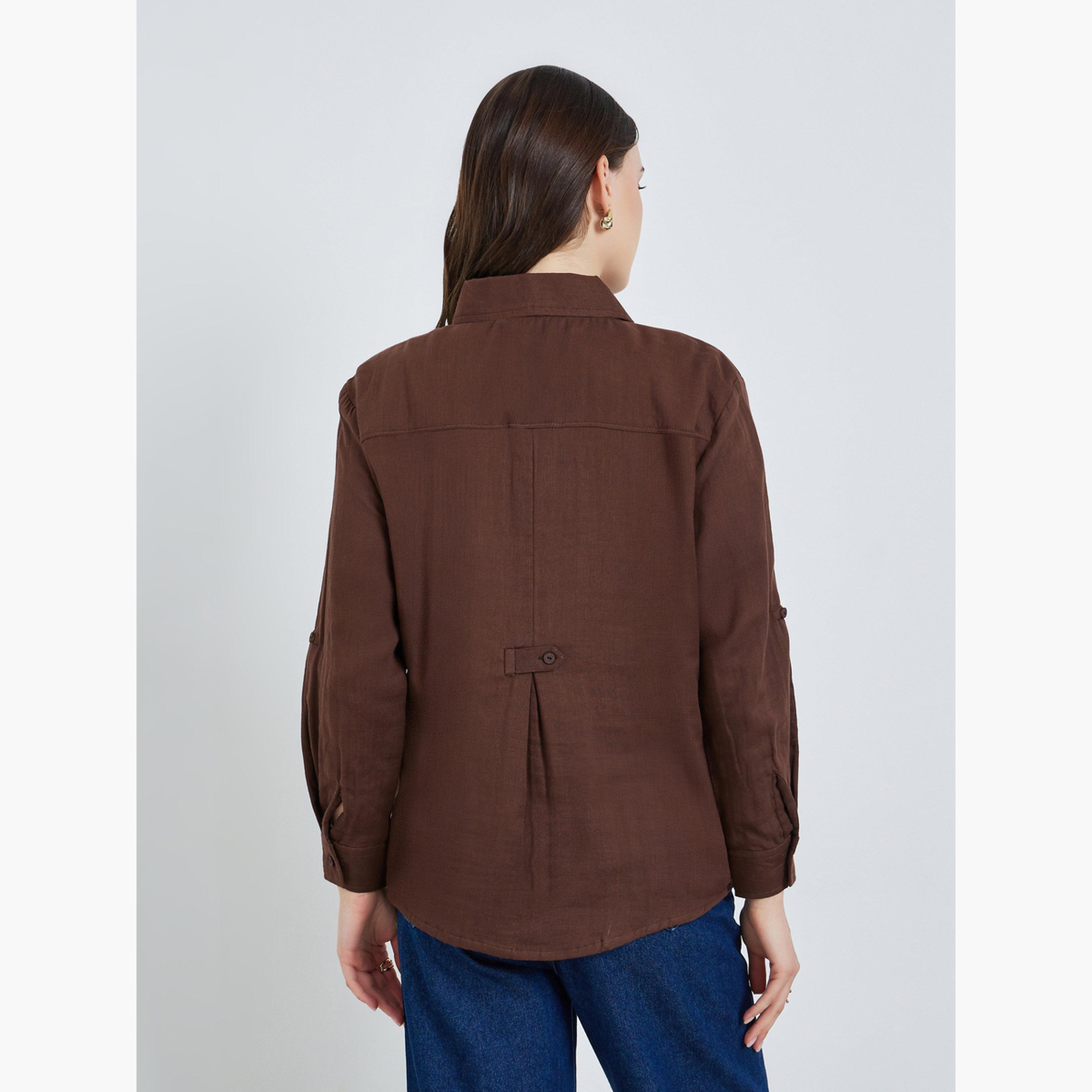 Styli Women Cotton Oversized Shirt with Roll-Up Sleeves-women-clothing-shirtsandblouses-shirts-image-5