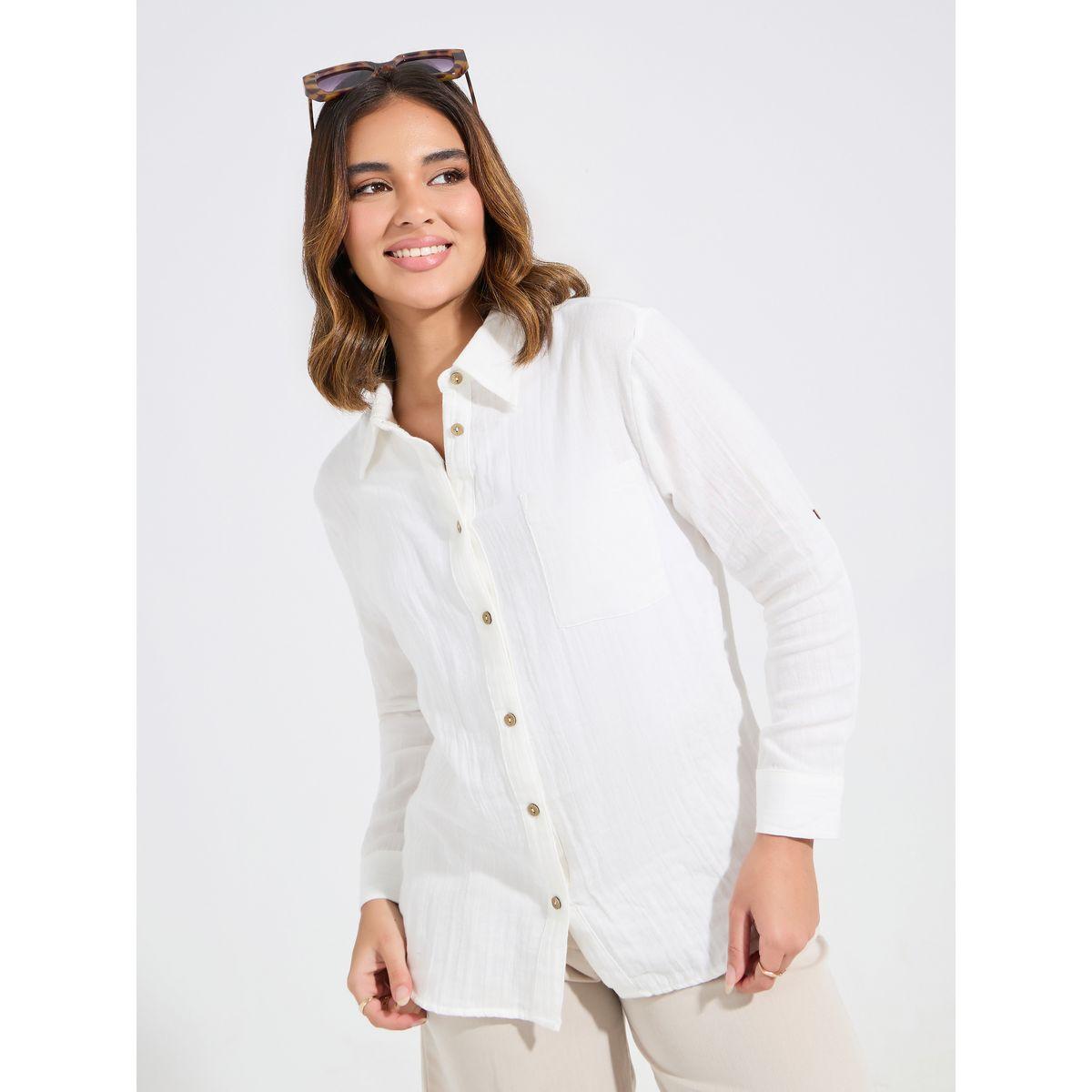 بلوزة فضفاضة بتفاصيل بارزة الملمس واكمام ملفوفة-women-clothing-shirtsandblouses-shirts-image-5