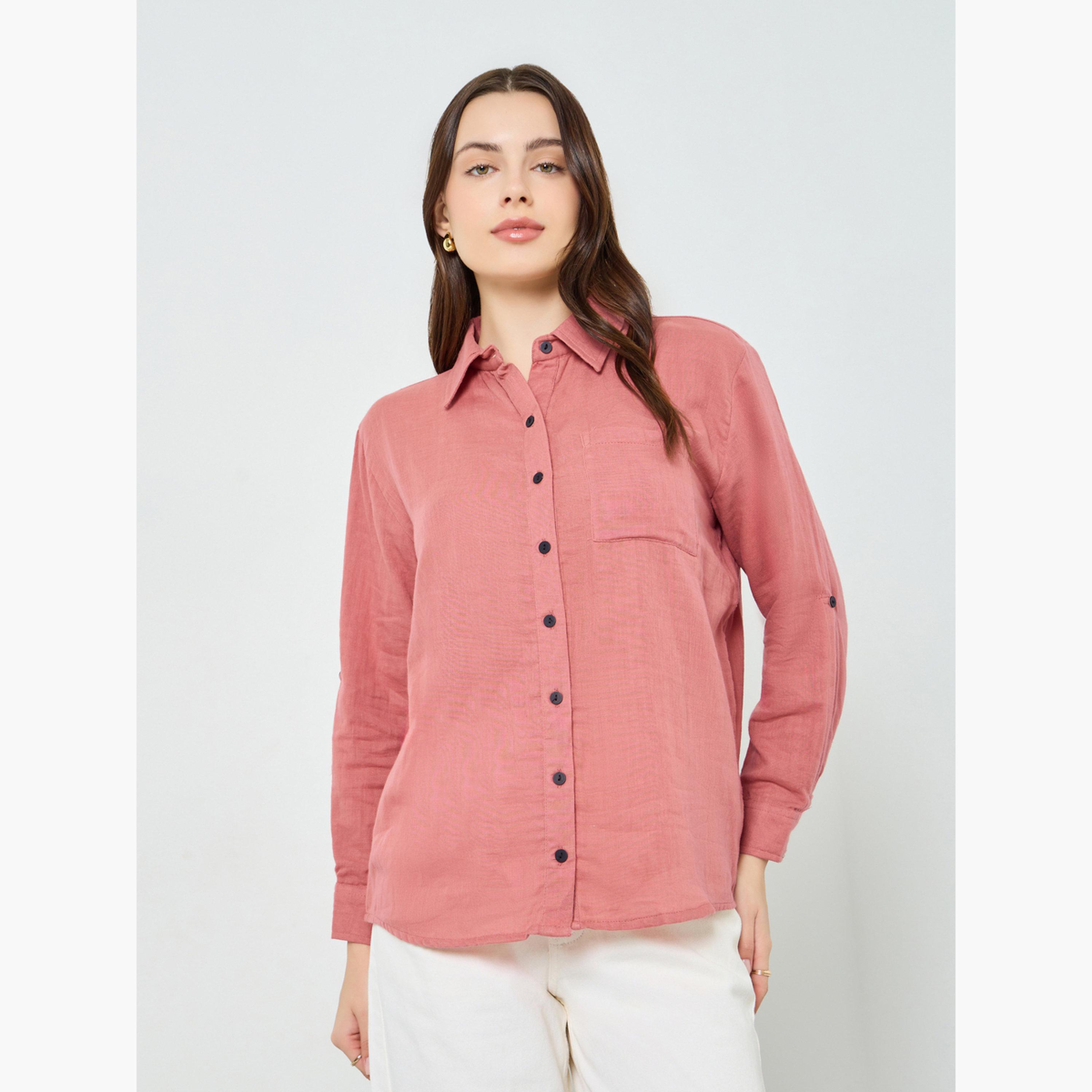 بلوزة قطن بقصة واسعة وأكمام قابلة للطي-women-clothing-shirtsandblouses-shirts-image-1