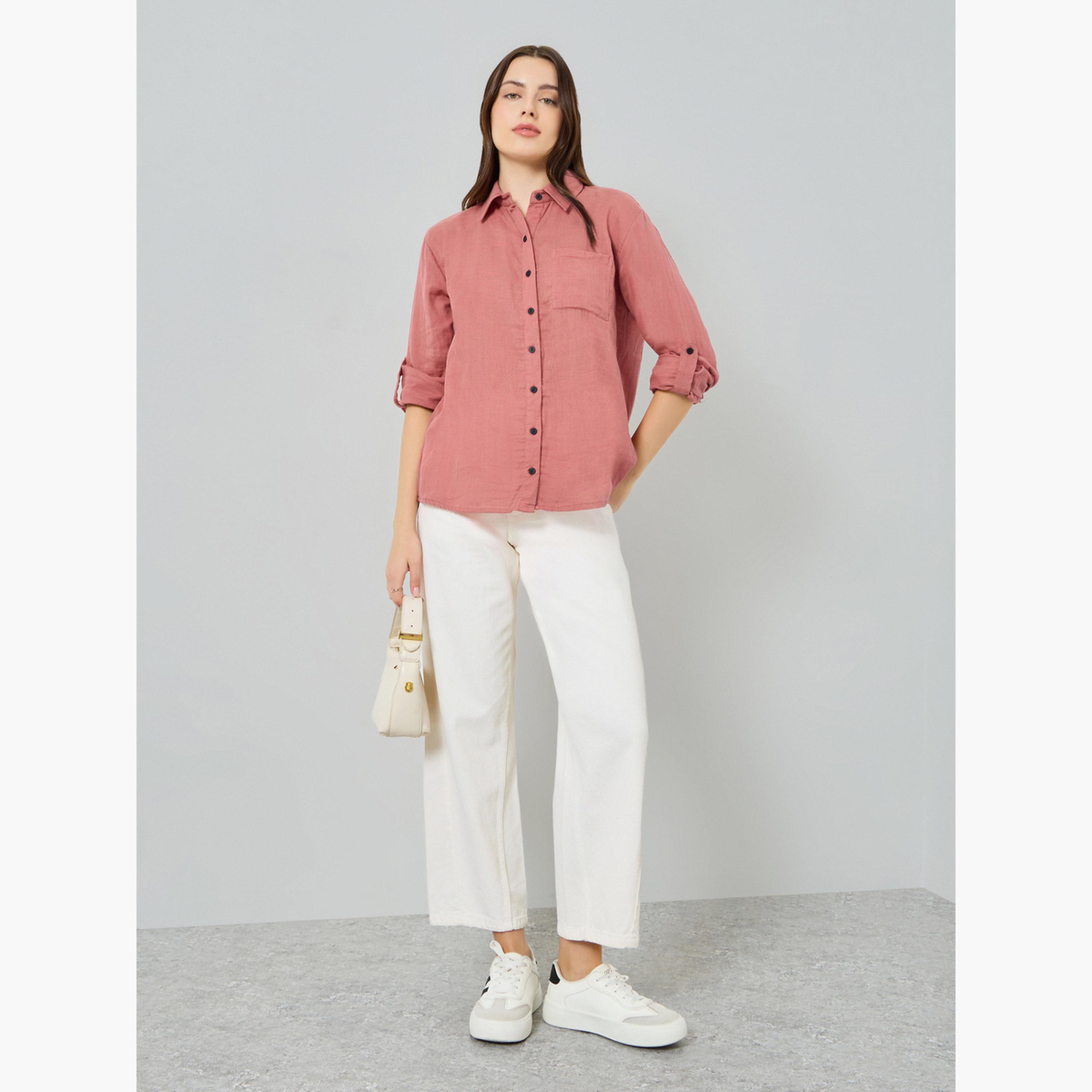 بلوزة قطن بقصة واسعة وأكمام قابلة للطي-women-clothing-shirtsandblouses-shirts-image-2