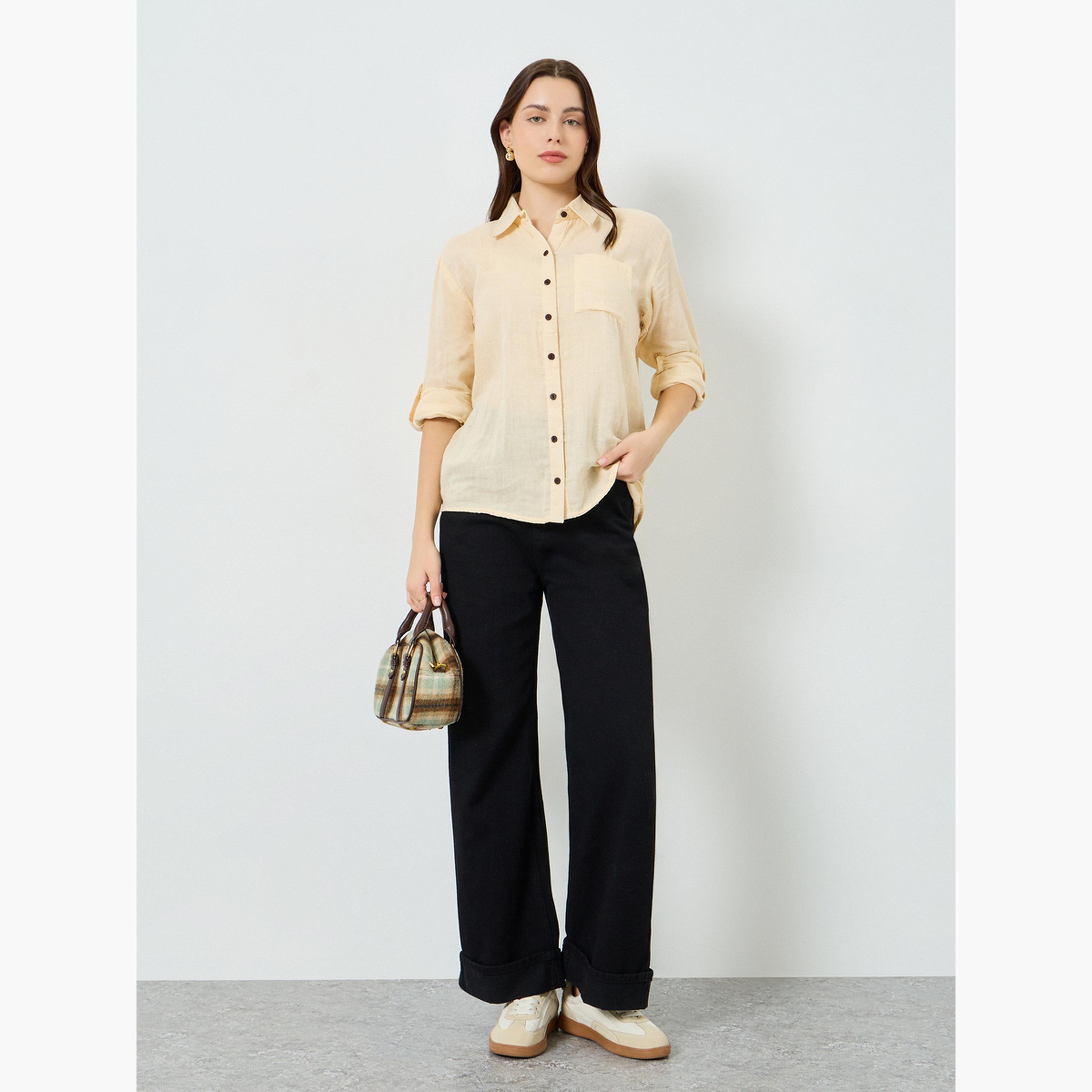 بلوزة قطن بقصة واسعة وأكمام قابلة للطي-women-clothing-shirtsandblouses-shirts-image-2