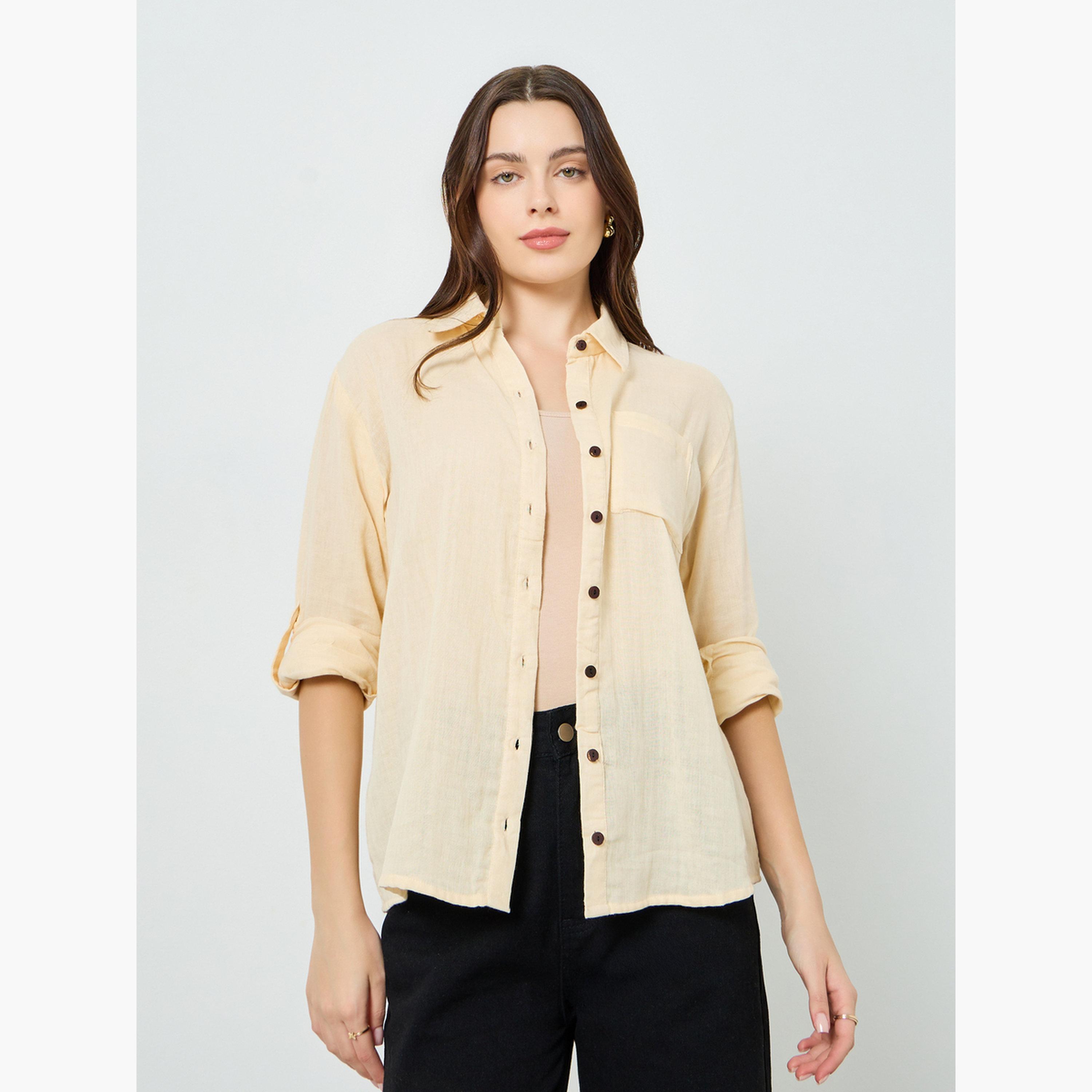 بلوزة قطن بقصة واسعة وأكمام قابلة للطي-women-clothing-shirtsandblouses-shirts-image-3