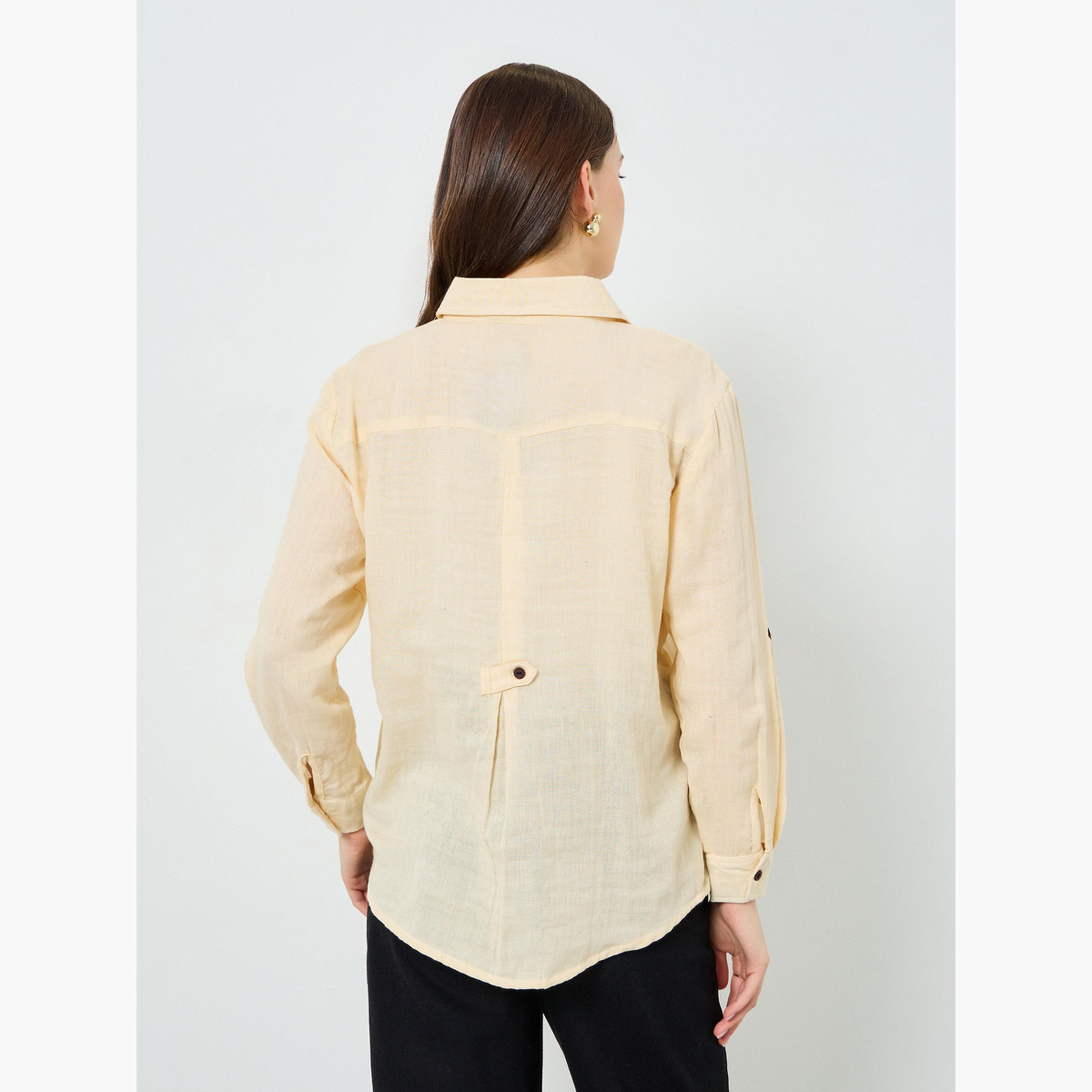 Styli Women Cotton Oversized Shirt with Roll-Up Sleeves-women-clothing-shirtsandblouses-shirts-image-5