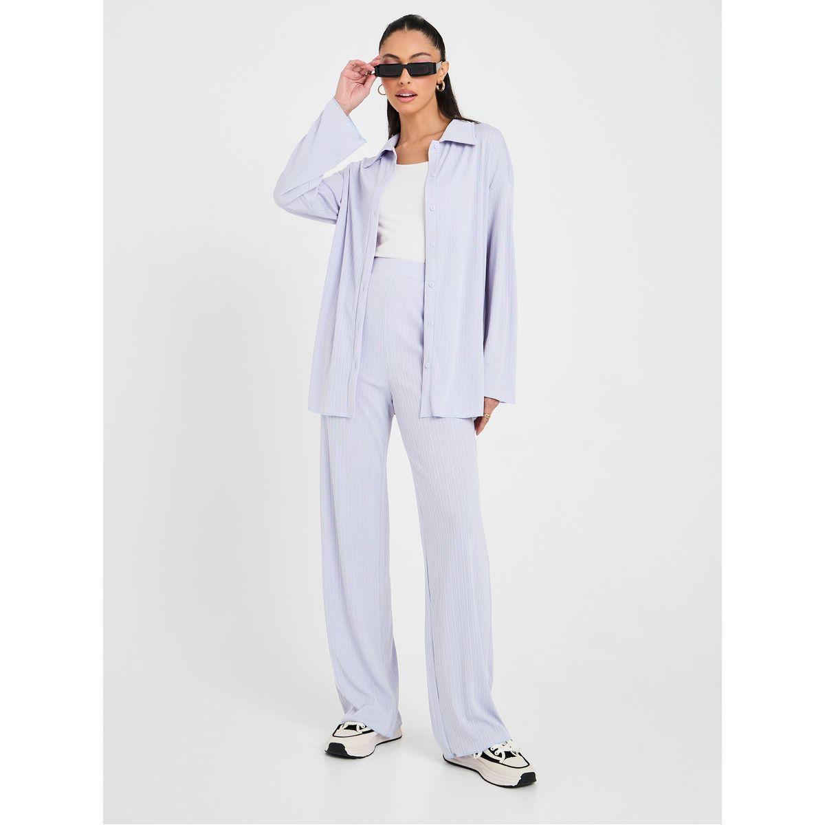 Styli Button Placket Longline Shirt & Trouser Co-Ord Set-women-clothing-coordsets-image-2