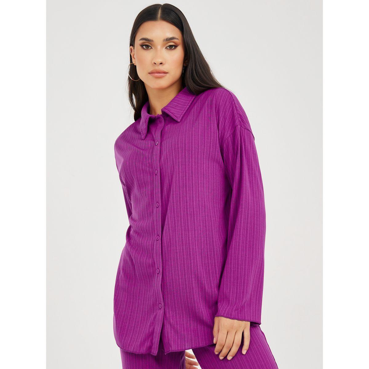 Styli Button Placket Longline Shirt & Trouser Co-Ord Set-women-clothing-coordsets-image-2
