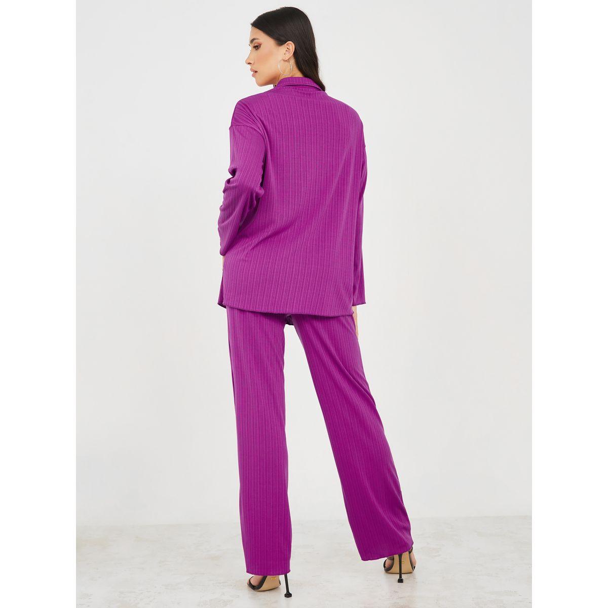 Styli Button Placket Longline Shirt & Trouser Co-Ord Set-women-clothing-coordsets-image-5
