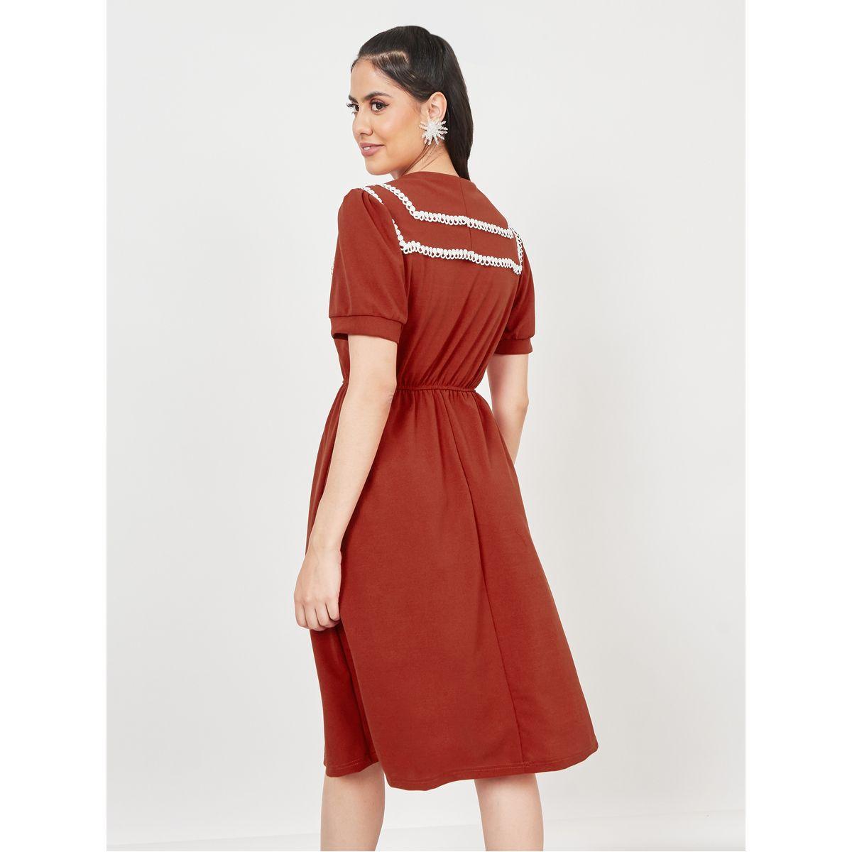 Styli Lace and Pleated Detail Knee Length Dress-women-clothing-dresses-image-4