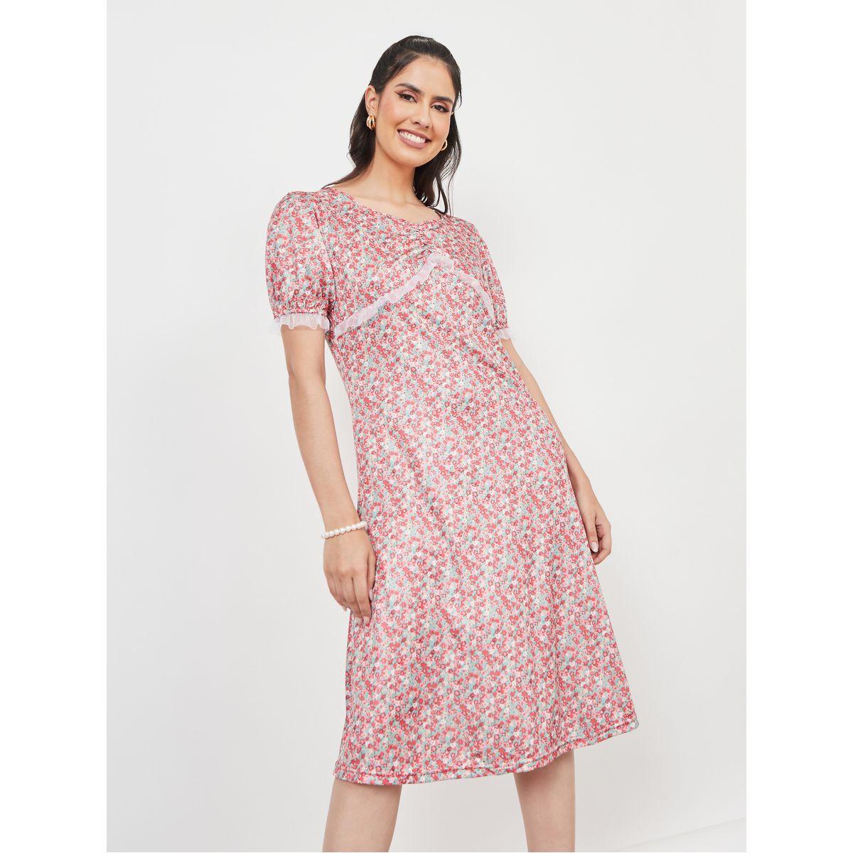 Styli Ditsy Floral Print A-Line Knee Length Dress-women-clothing-dresses-image-1