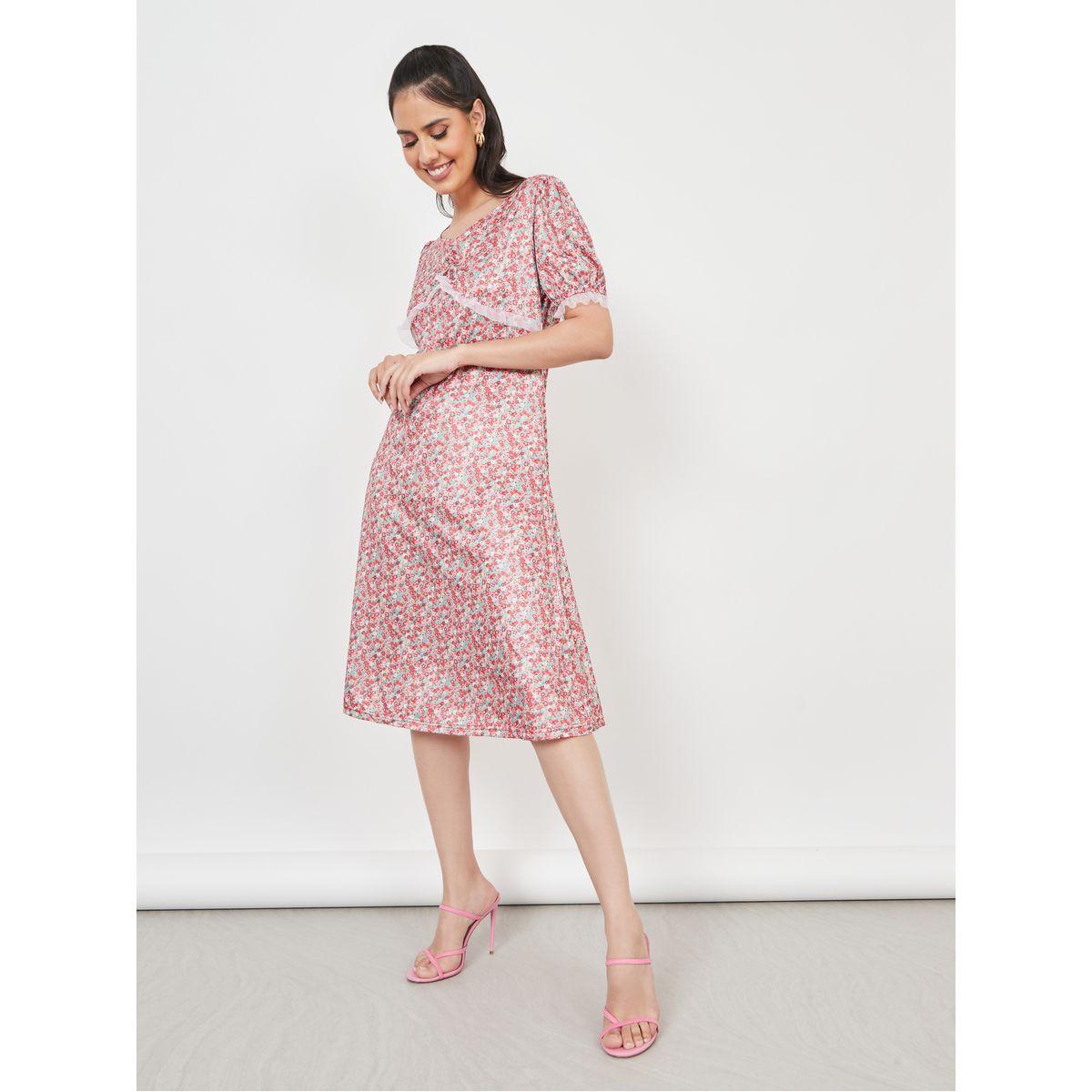 Styli Ditsy Floral Print A-Line Knee Length Dress-women-clothing-dresses-image-2